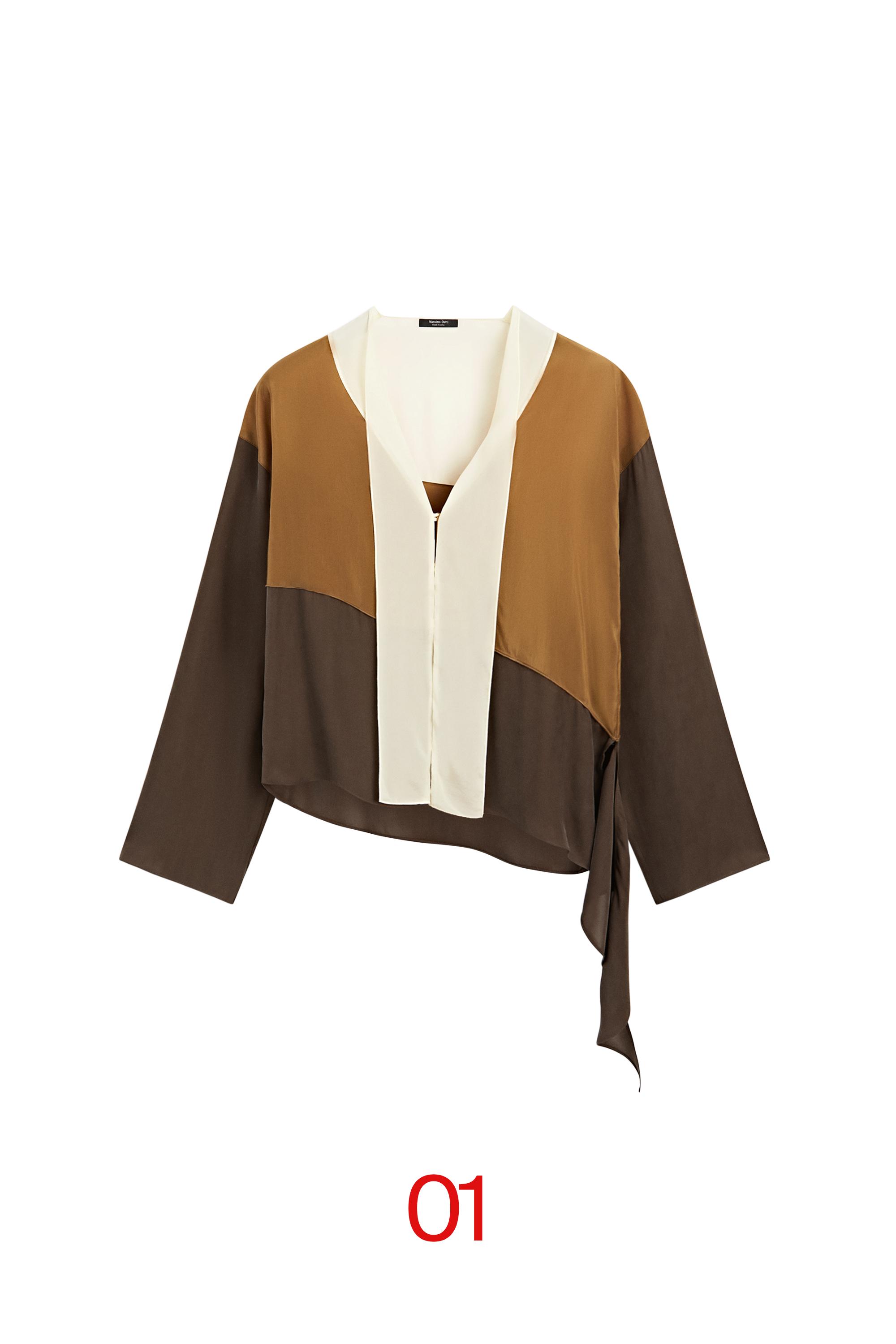 Tricolor flowing shirt — Chocolate
