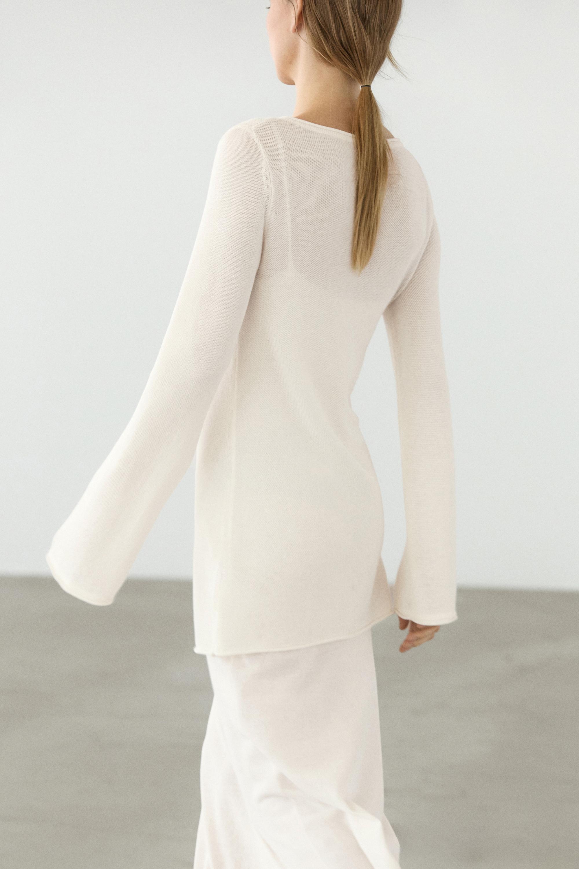 Double-layer knit dress with long sleeves — CREAM