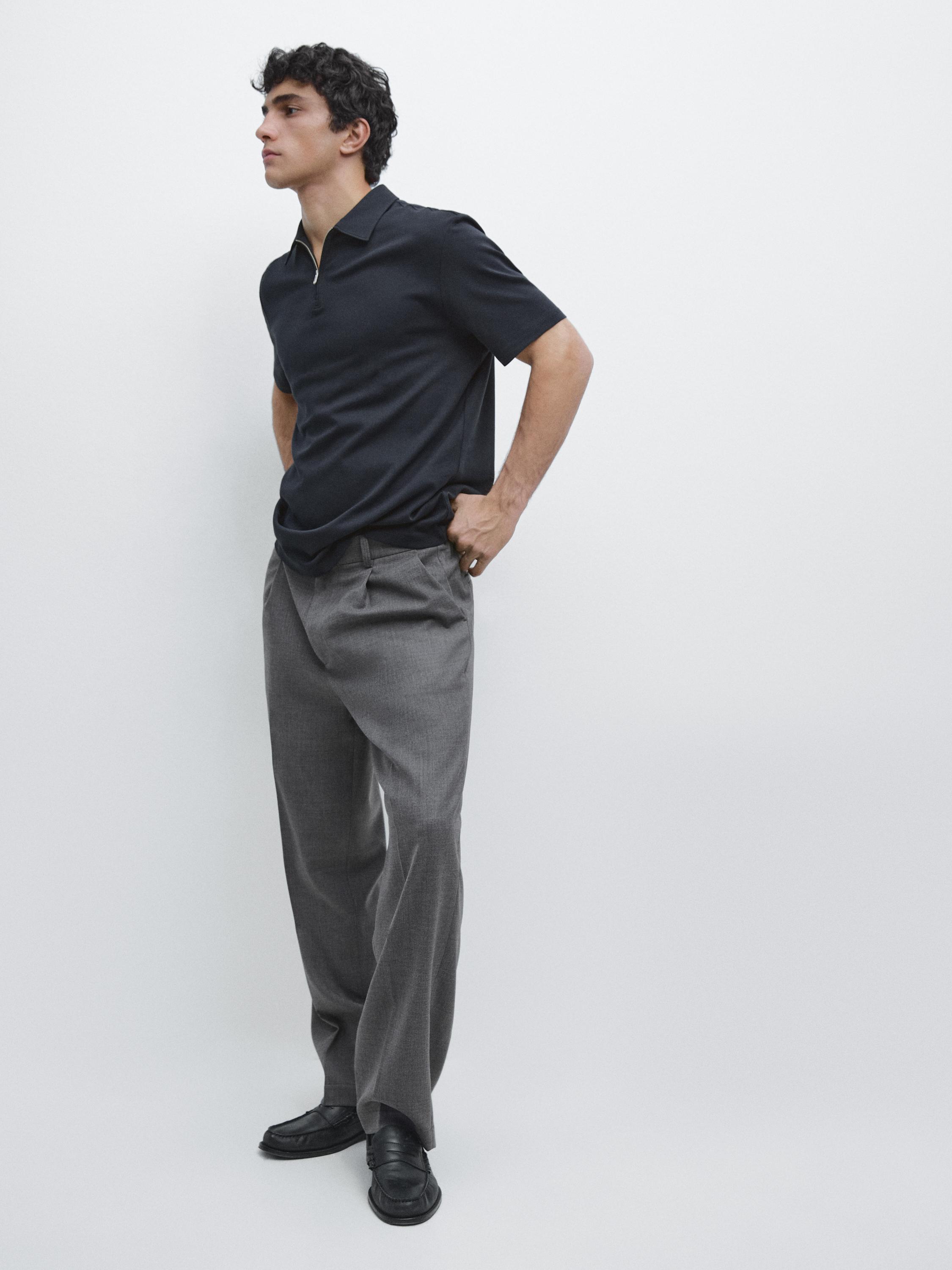 Short sleeve polo shirt with zip detail — NAVY BLUE