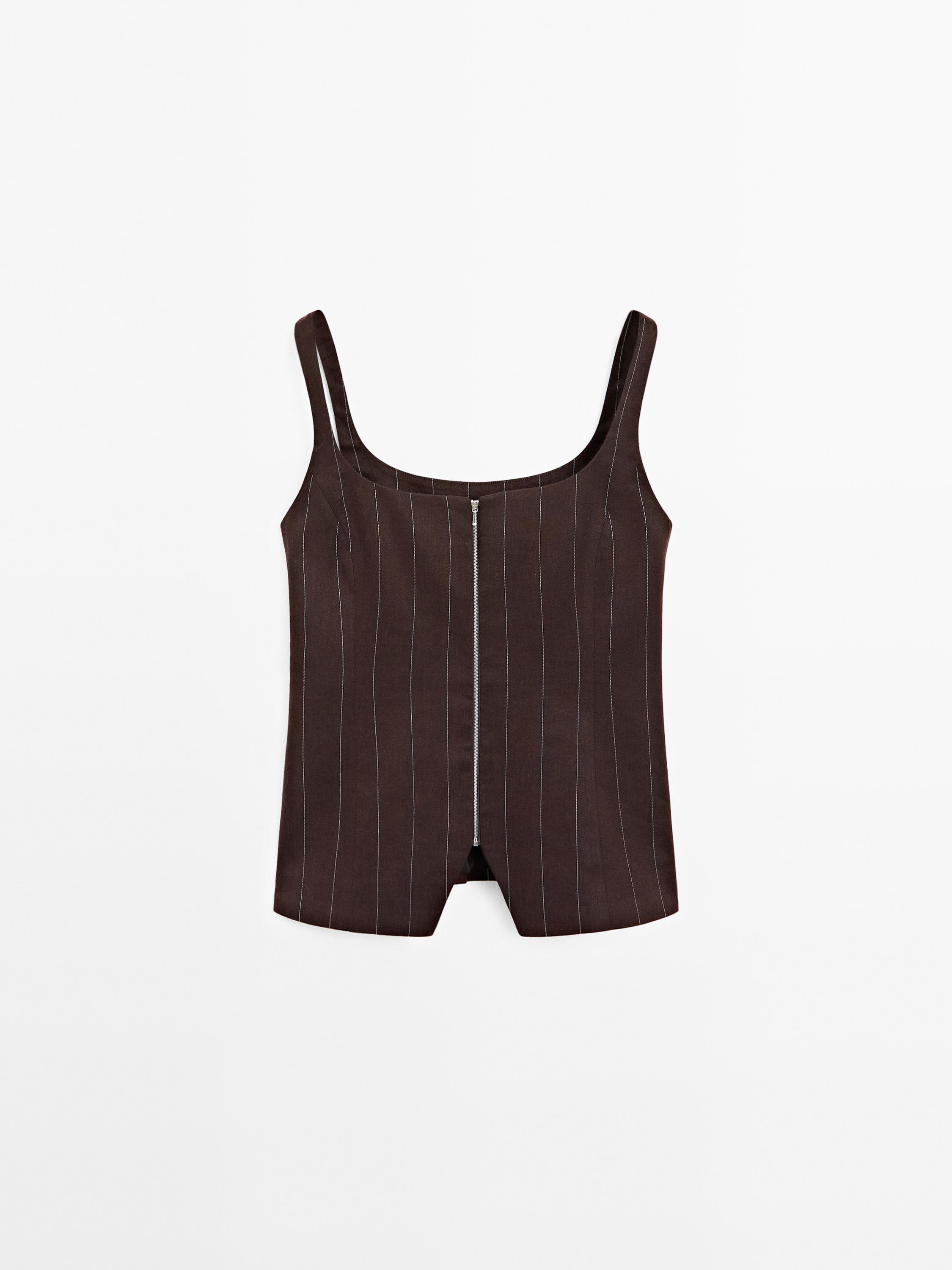 Fitted striped waistcoat with zip