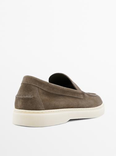Split suede leather moc toe loafer — MINK 4