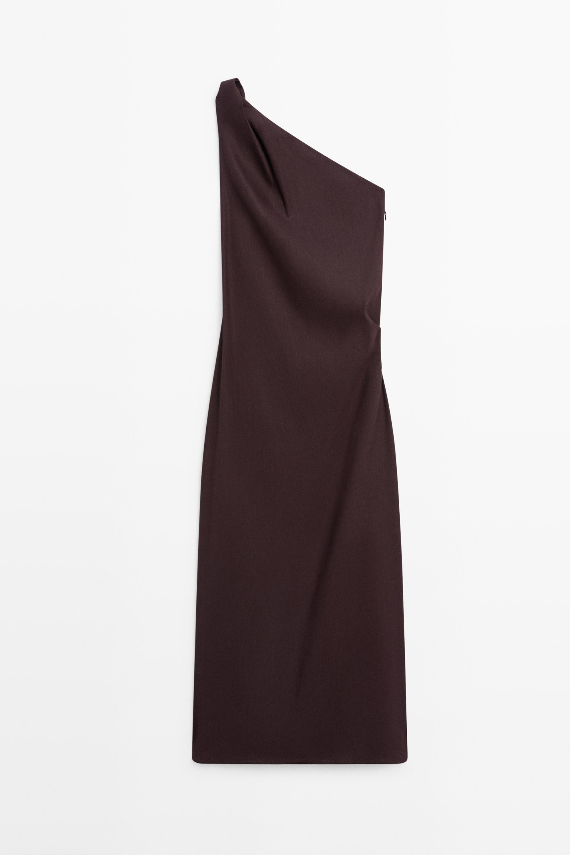 Asymmetric linen blend dress — BROWN