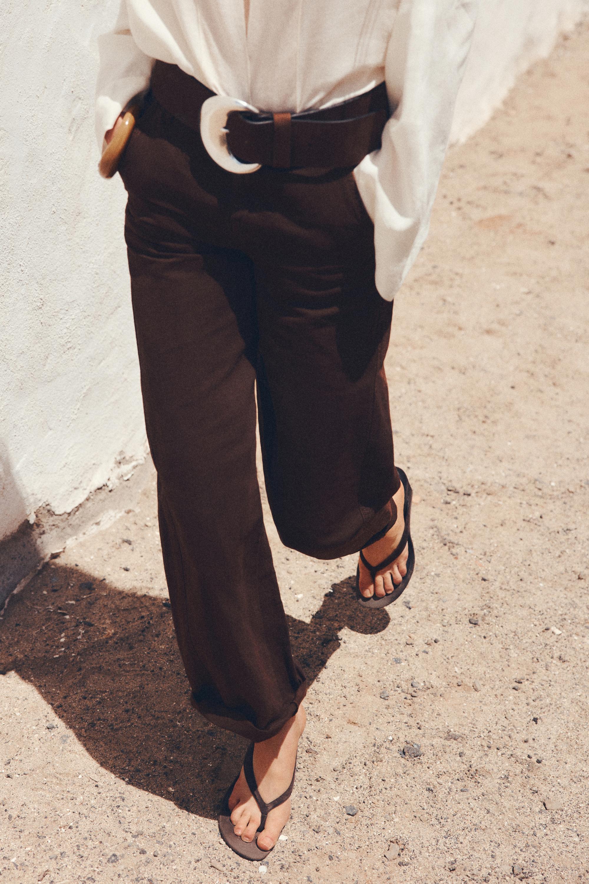 Split leather high-heel wedge sandals — BROWN