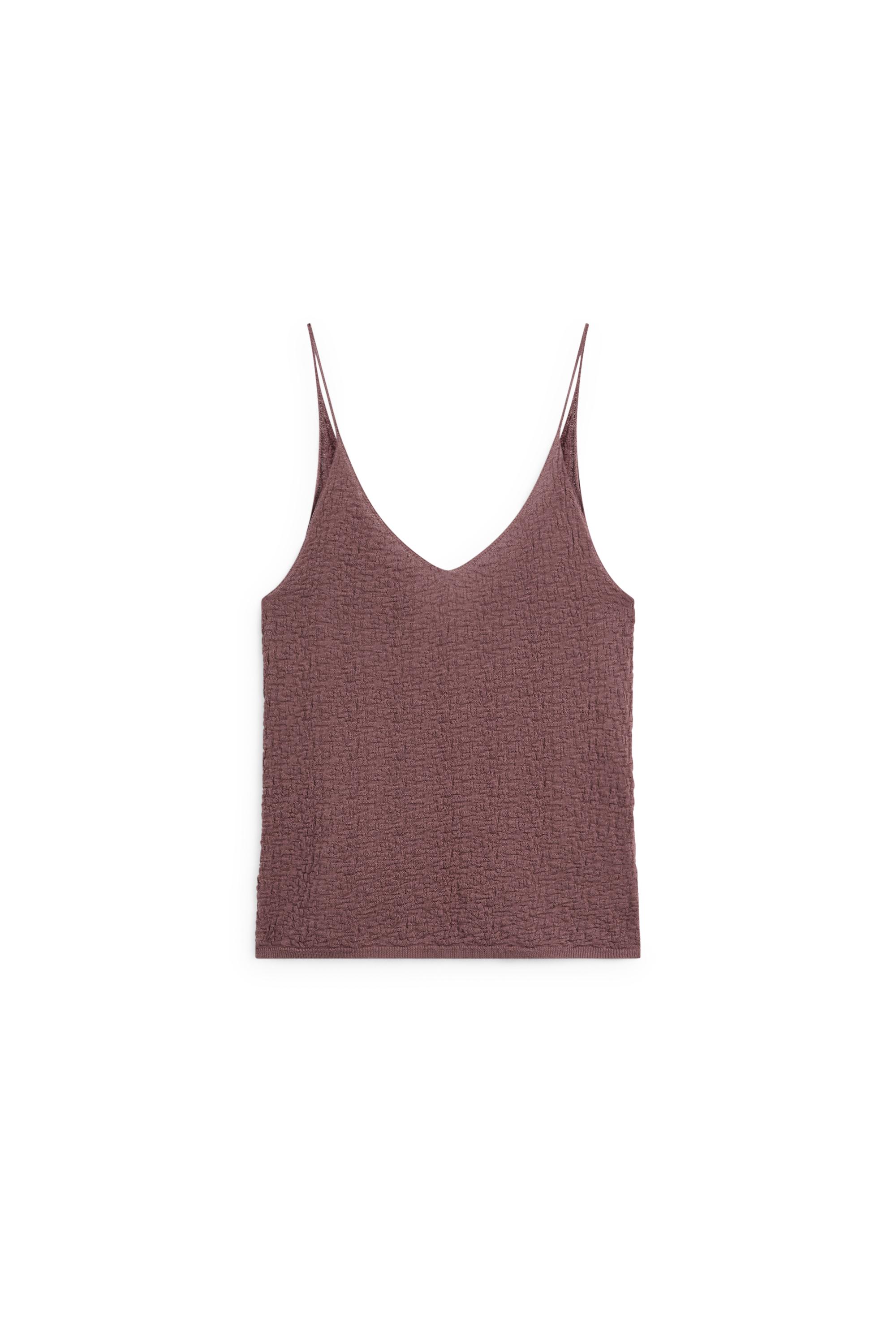 100% cotton textured strappy top — PINK MARL