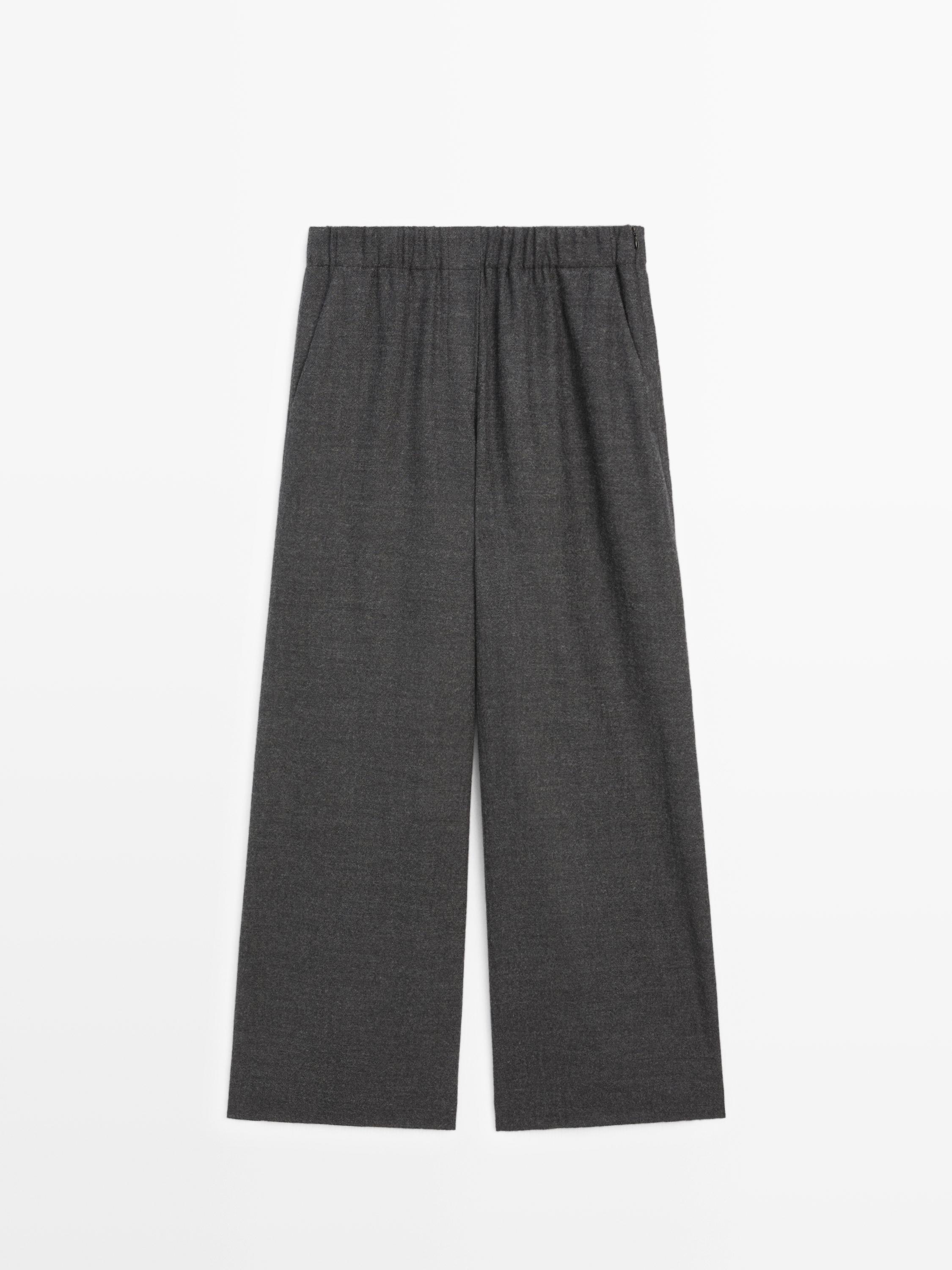 Wide-leg trousers, 100% wool texture