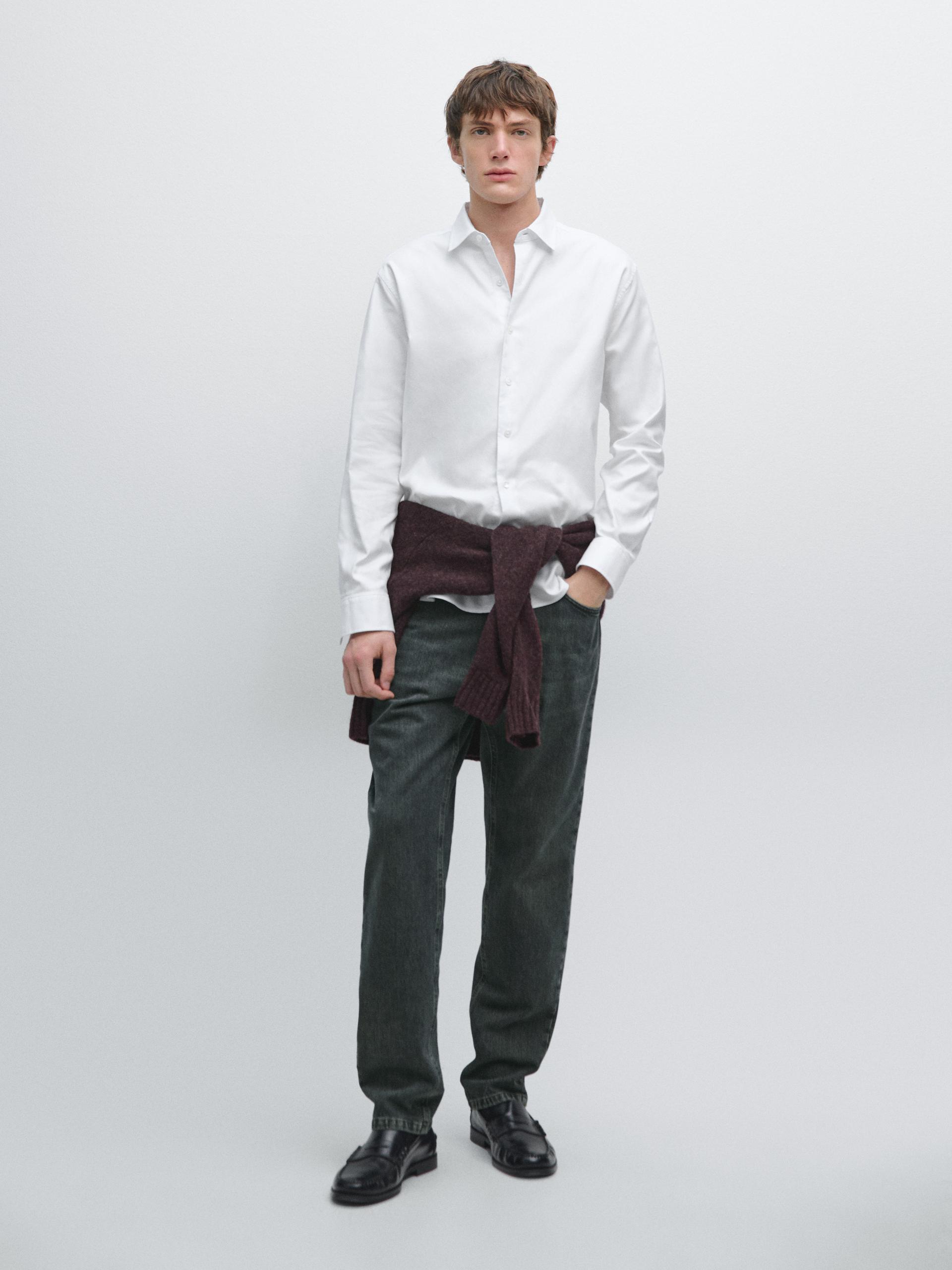 Camicia Strutturata Regular Fit - Bianco - L - Massimo Dutti - Maschile