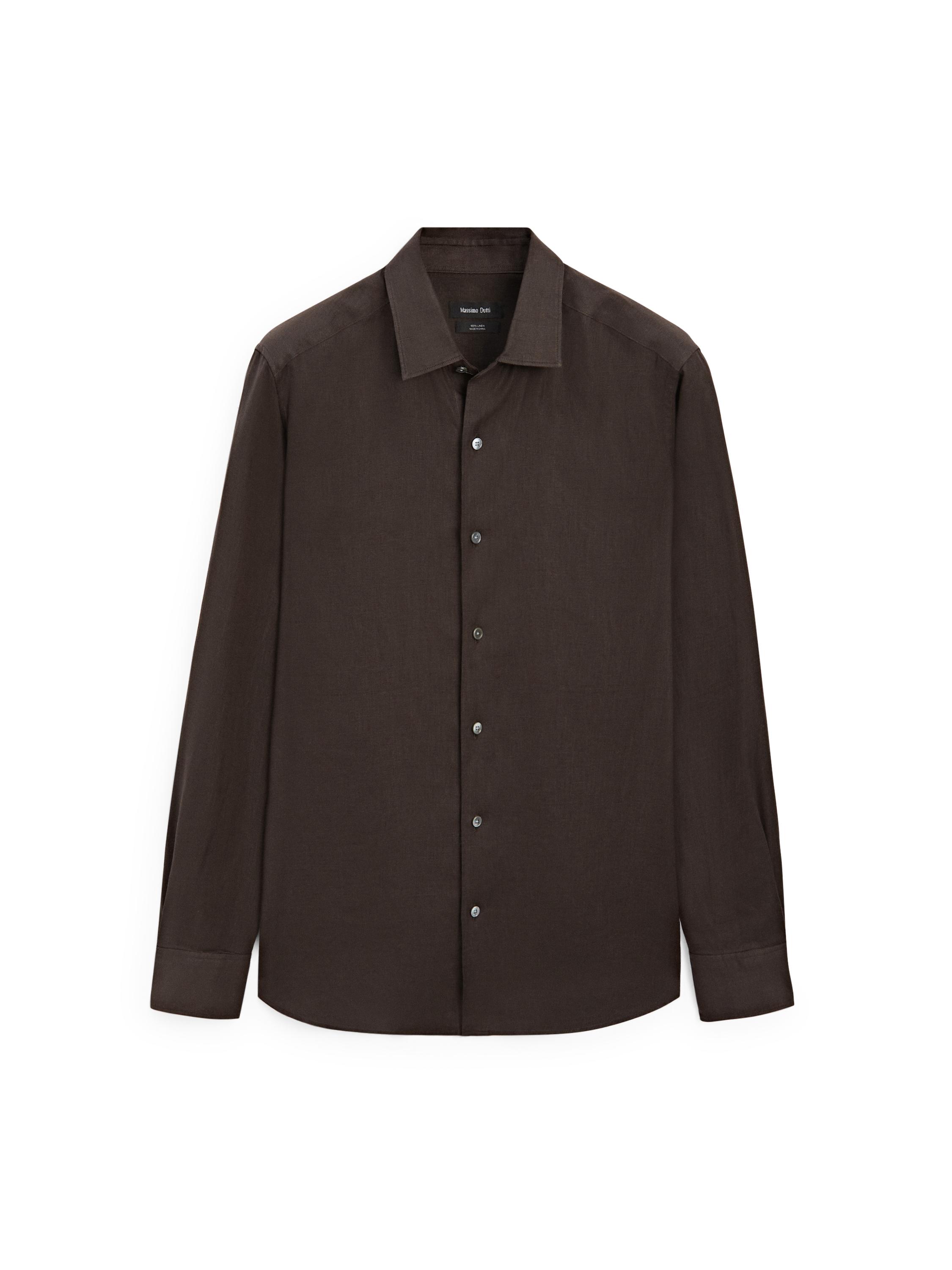 Extra fine regular fit linen shirt — BROWN