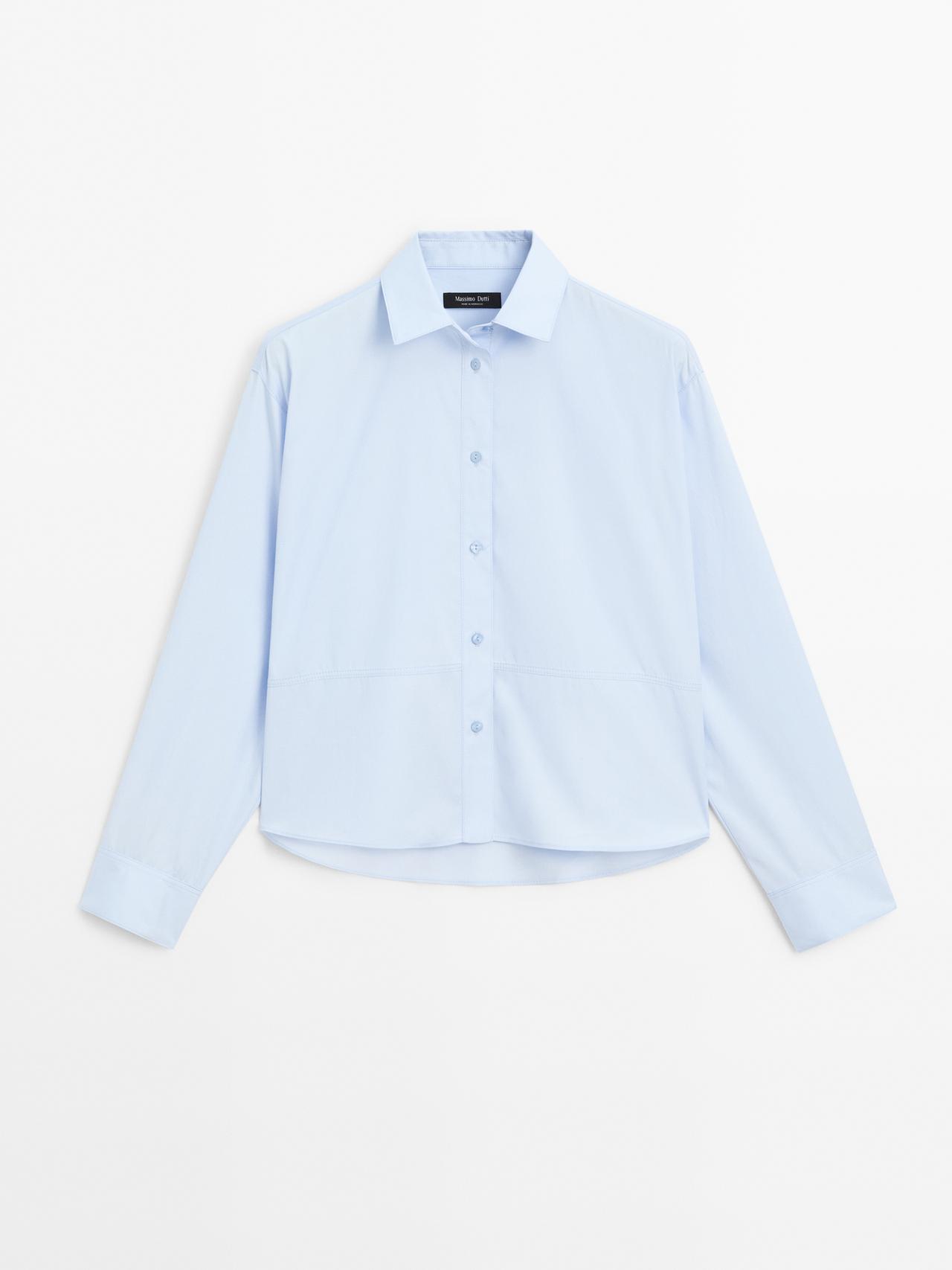 Massimo Dutti - Dame - Poplinskjorte I 100 % Bomuld - Himmelblå - S