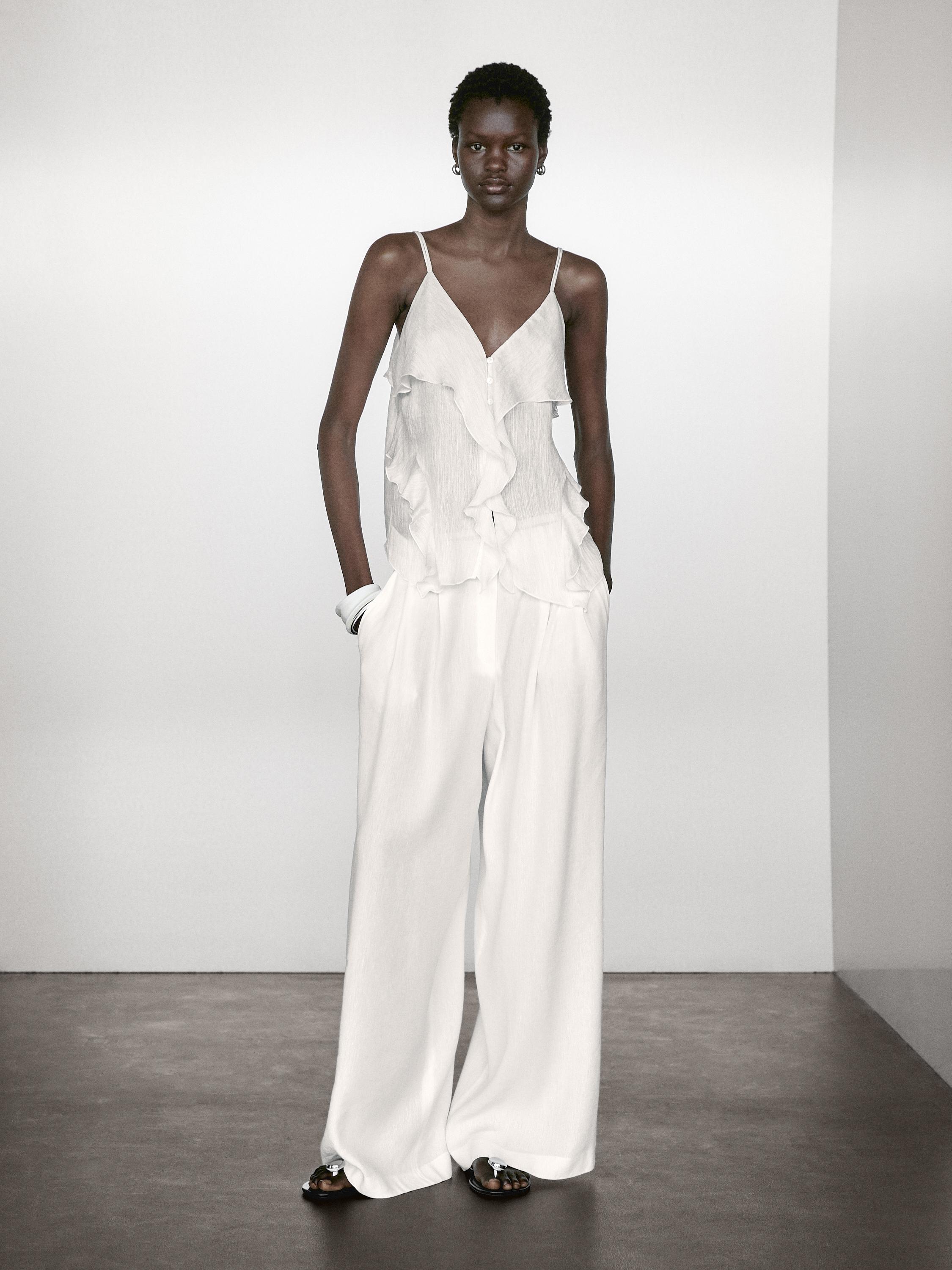 Bandplooibroek van linnenmix