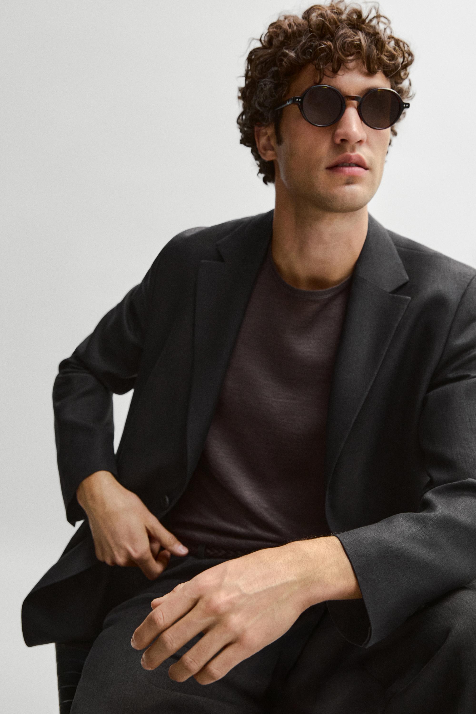 Tailored fit 100% linen suit blazer — BLACK