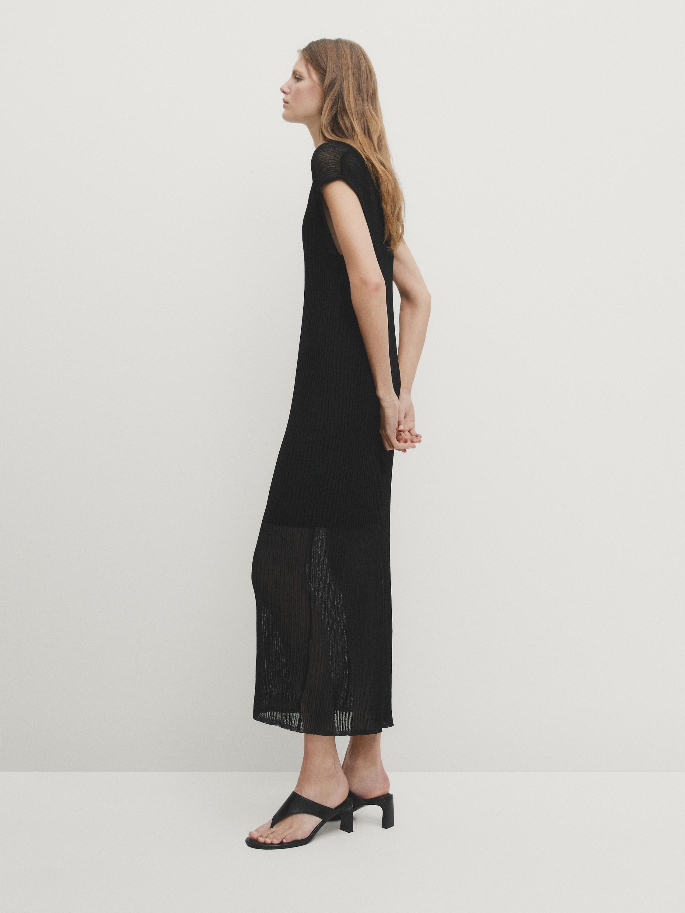 Short sleeve open knit midi dress