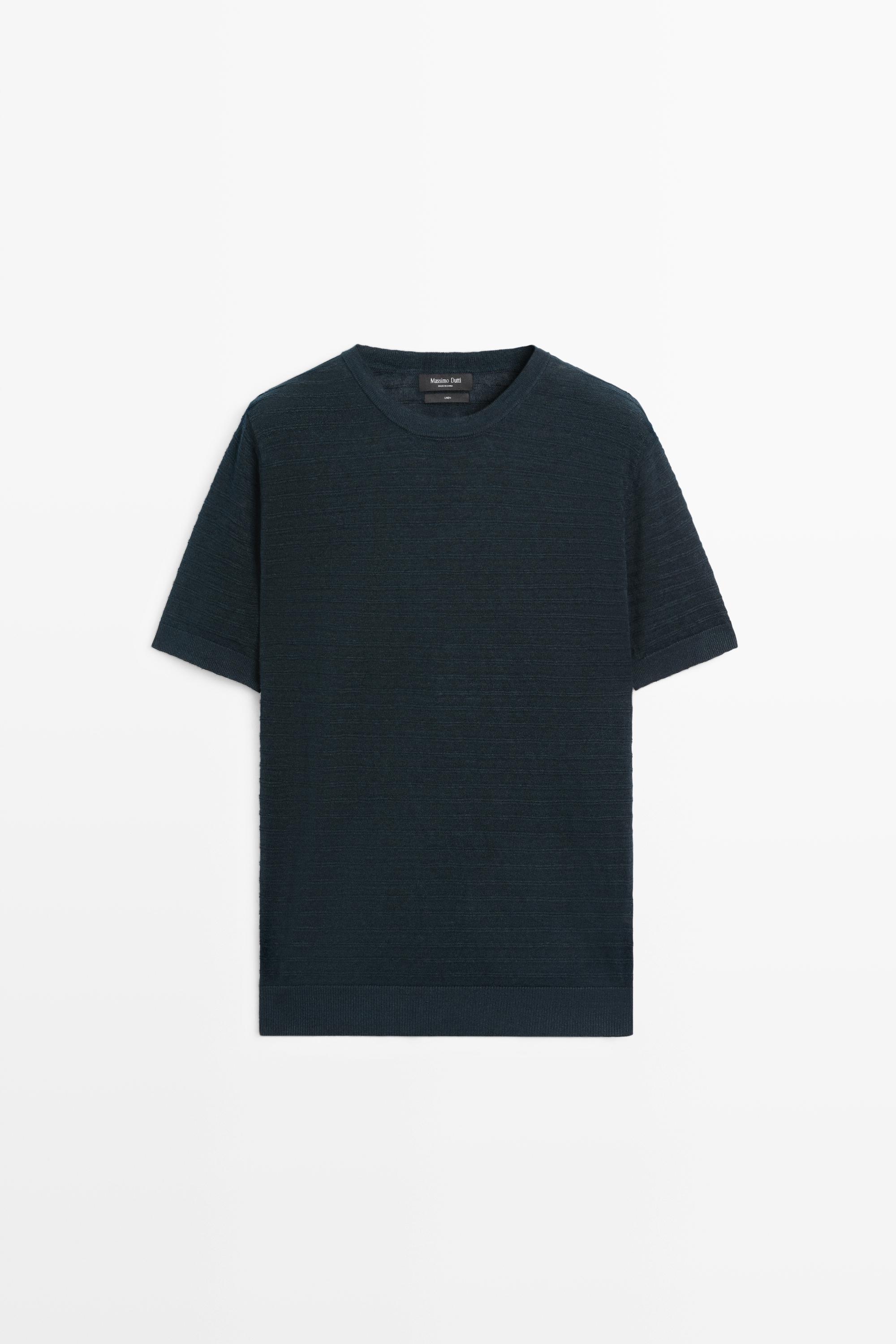 100% linen short sleeve knit sweater — NAVY BLUE