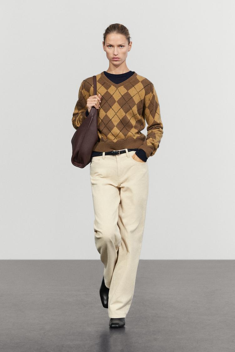 100% wool argyle knit sweater — Washed