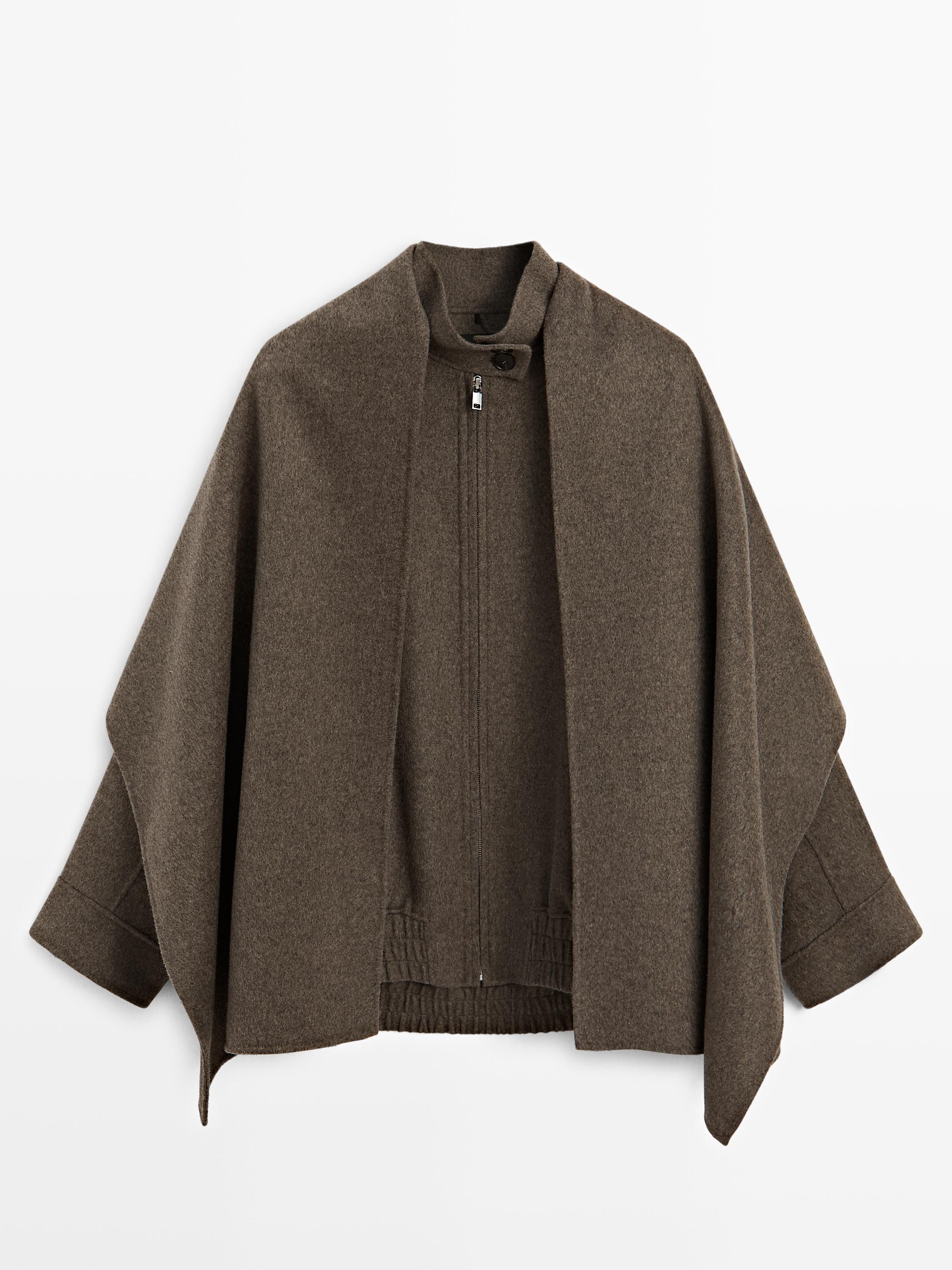 Bomber avec écharpe en laine mélangée