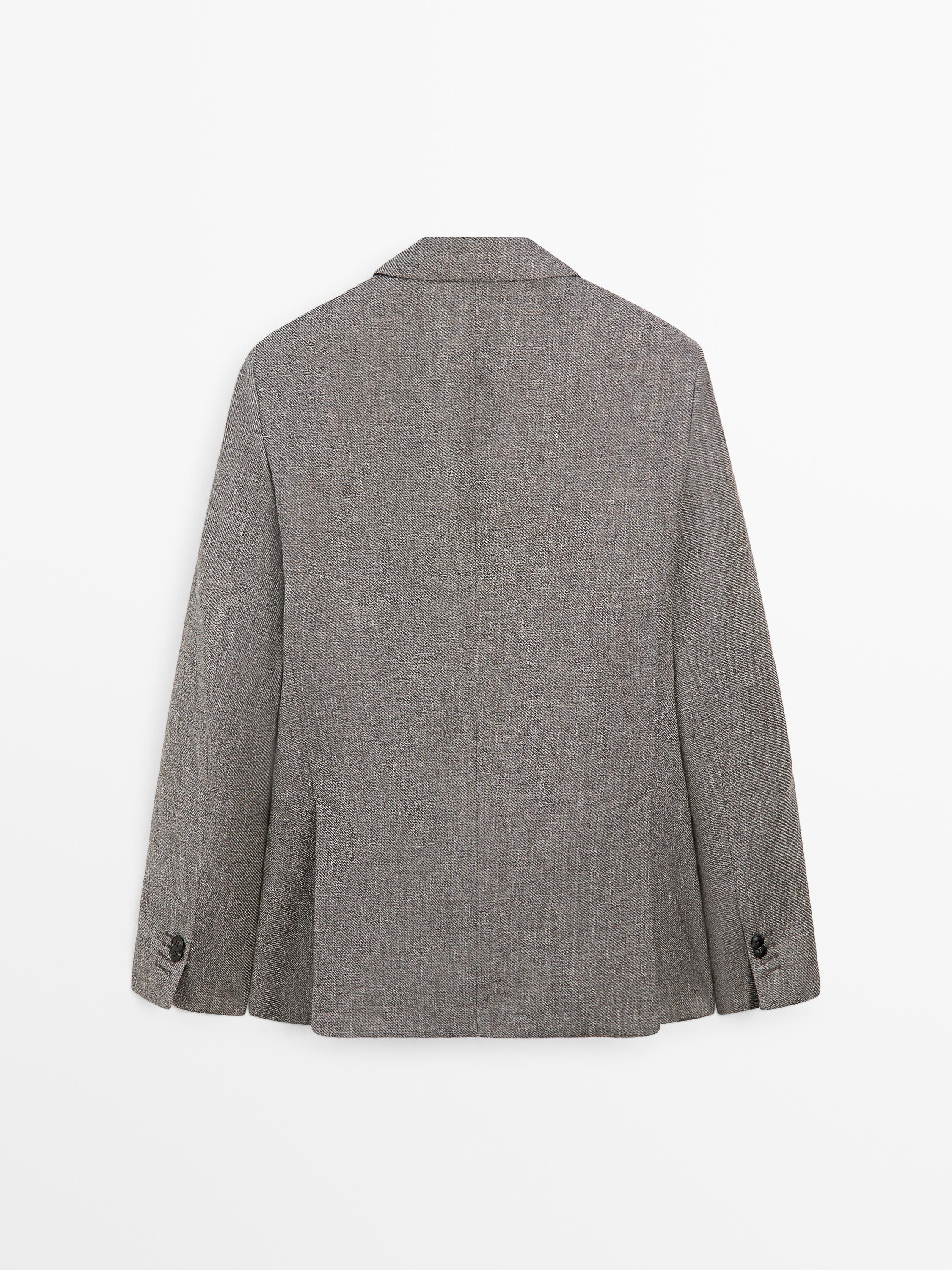 Tailored linen blend herringbone blazer — GREY MARL