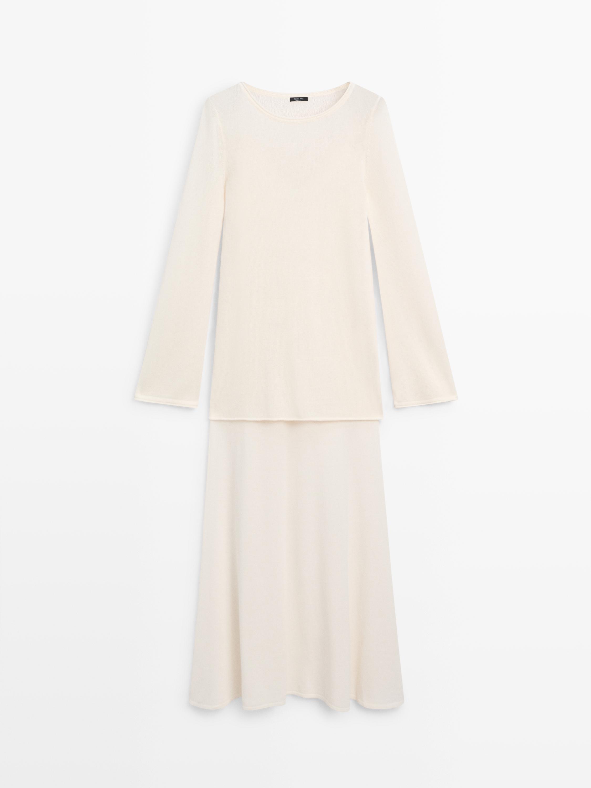 Double-layer knit dress with long sleeves