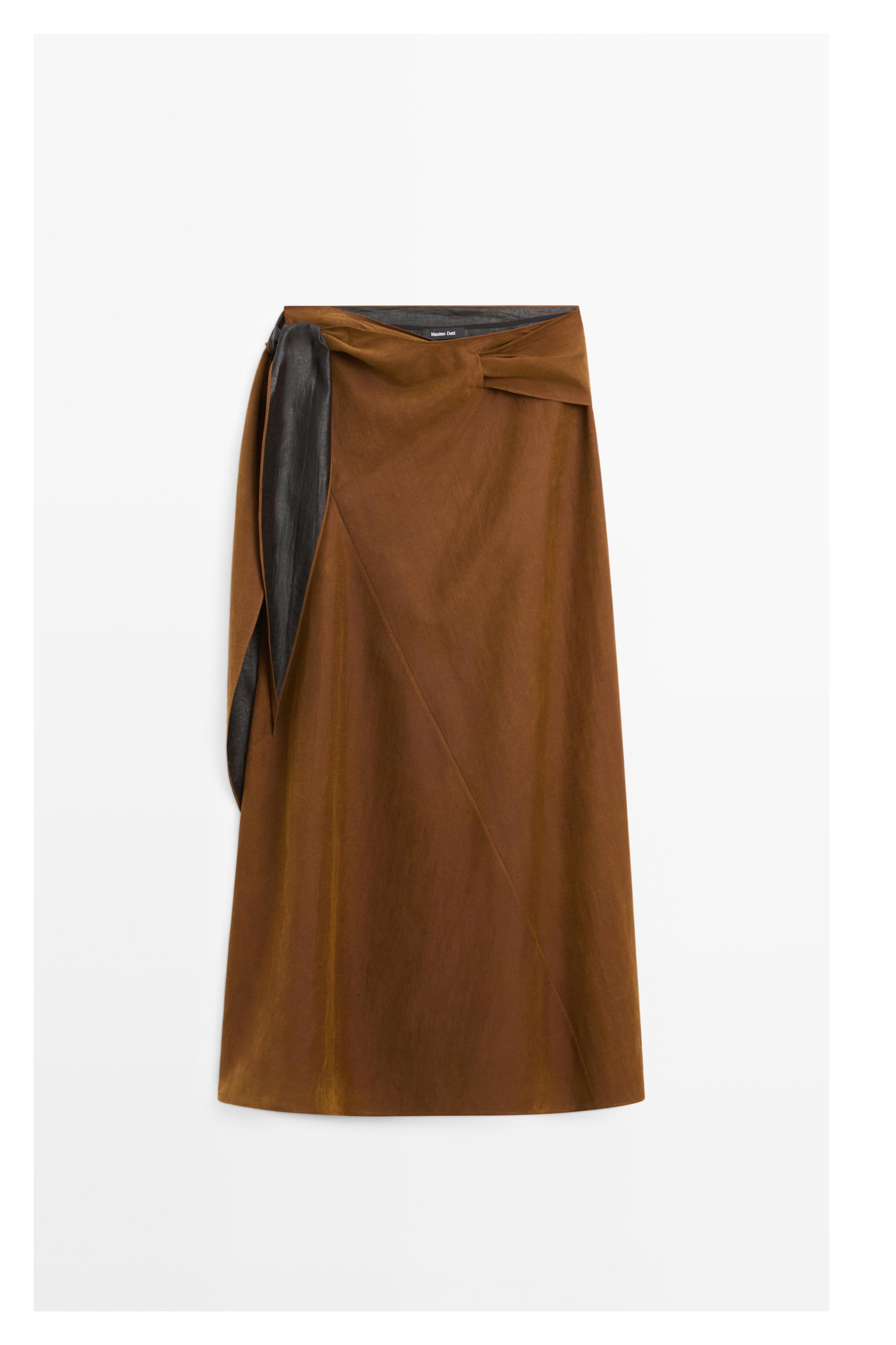 Midi skirt with pareo tie detail — BEIGE