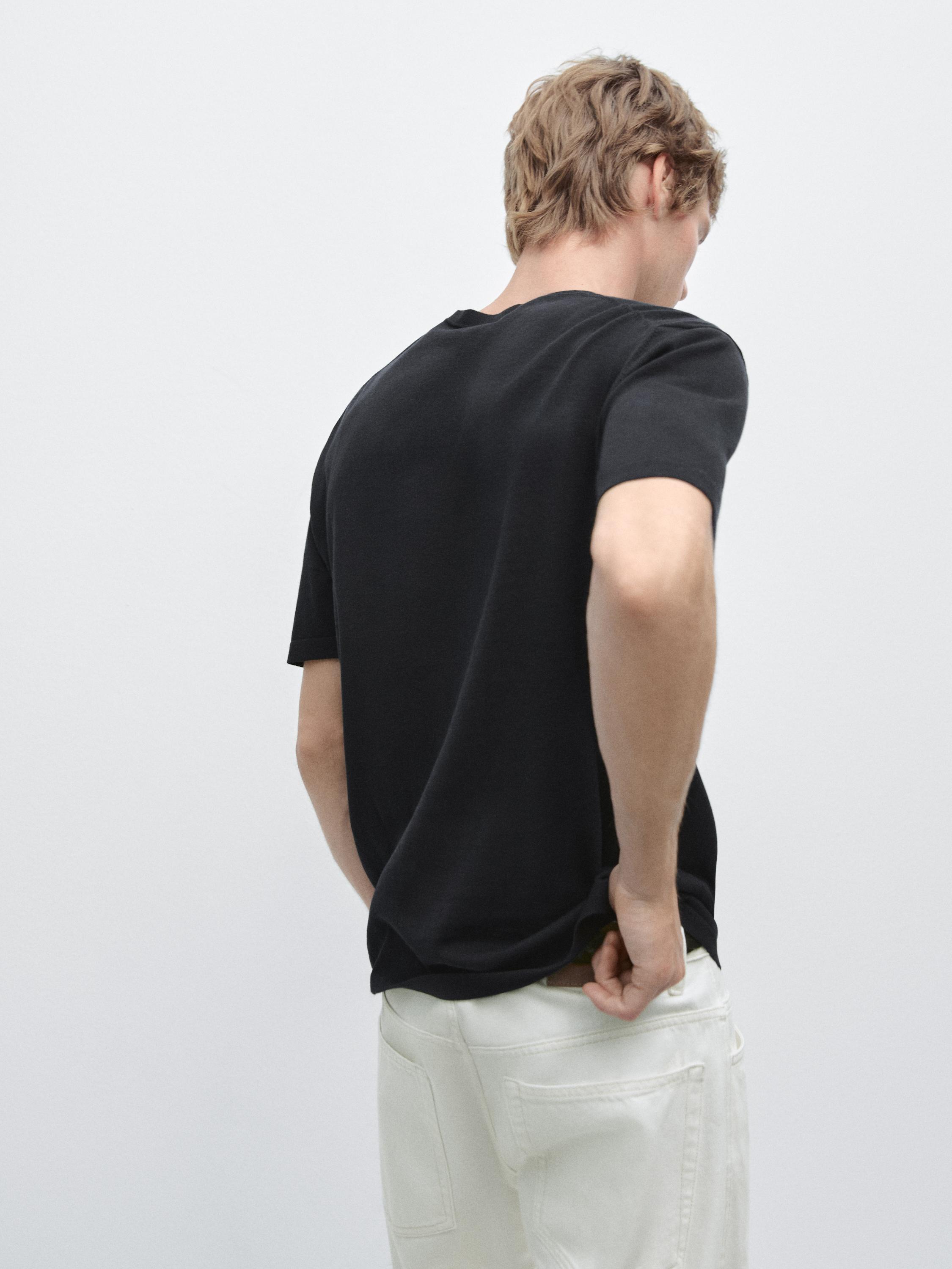 100% cotton short sleeve knit sweater — NAVY BLUE