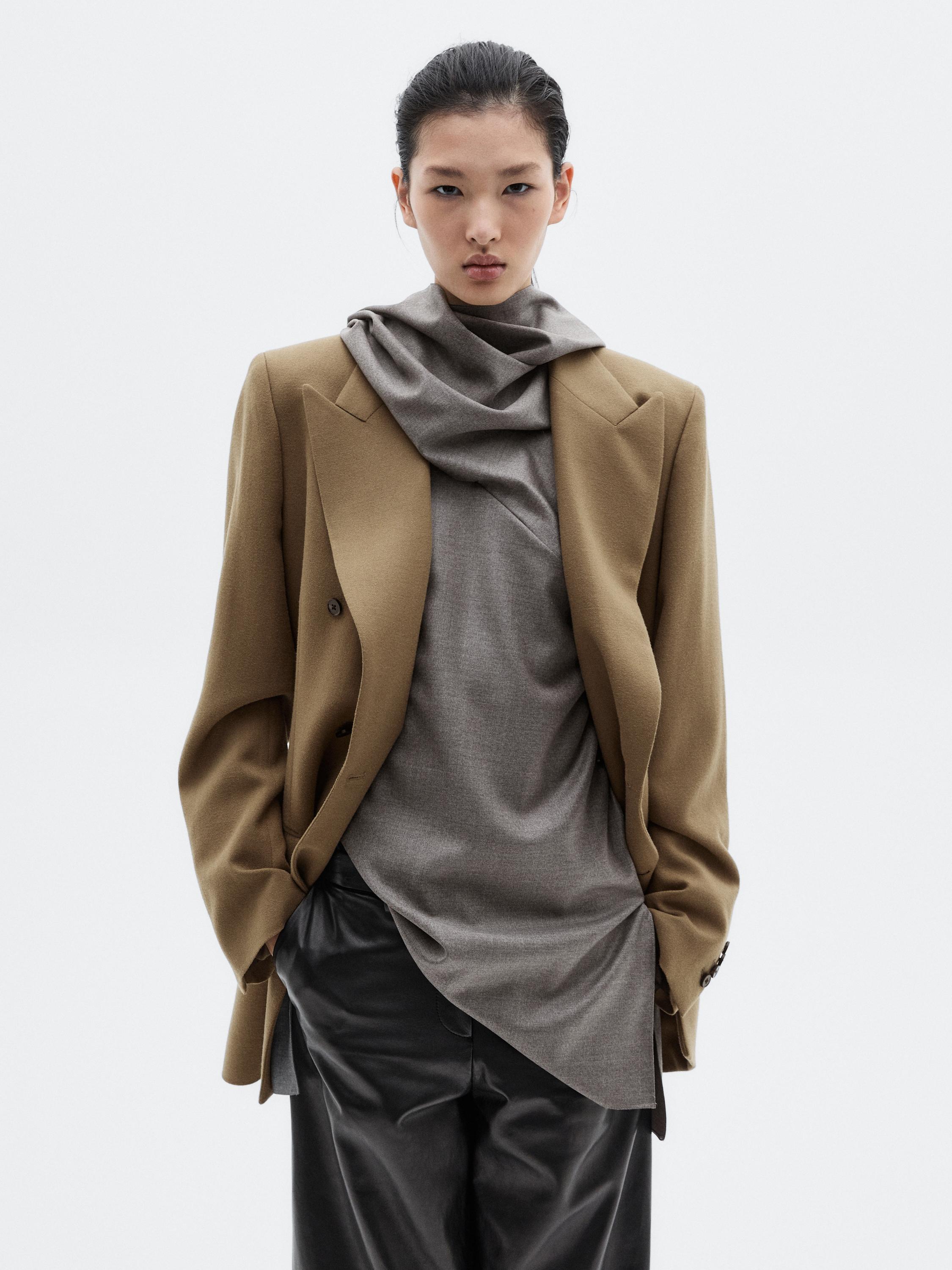 %100 yün uzun kruvaze blazer - LIMITED