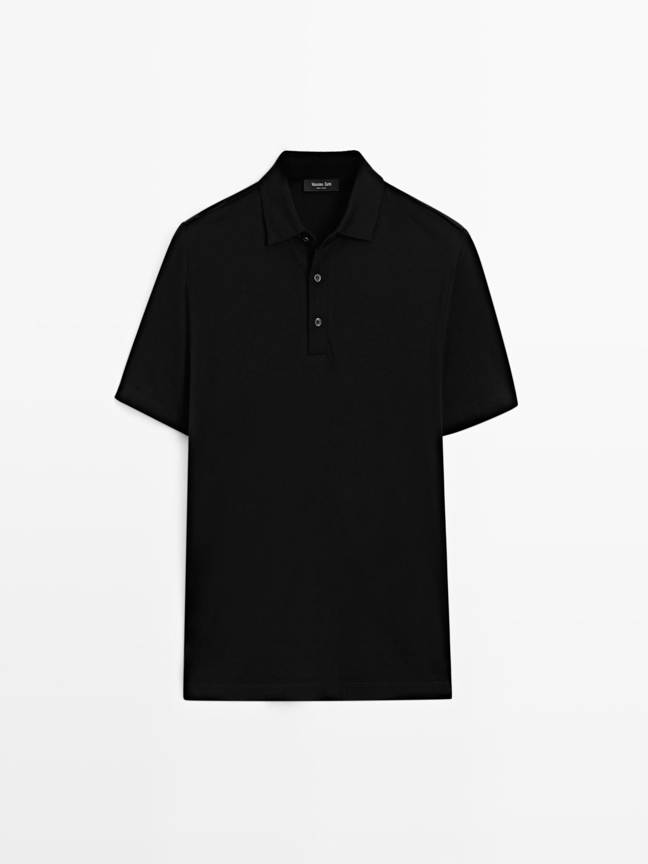 Massimo Dutti - Herre - Kortærmet Poloshirt I Uldblanding - Sort - S