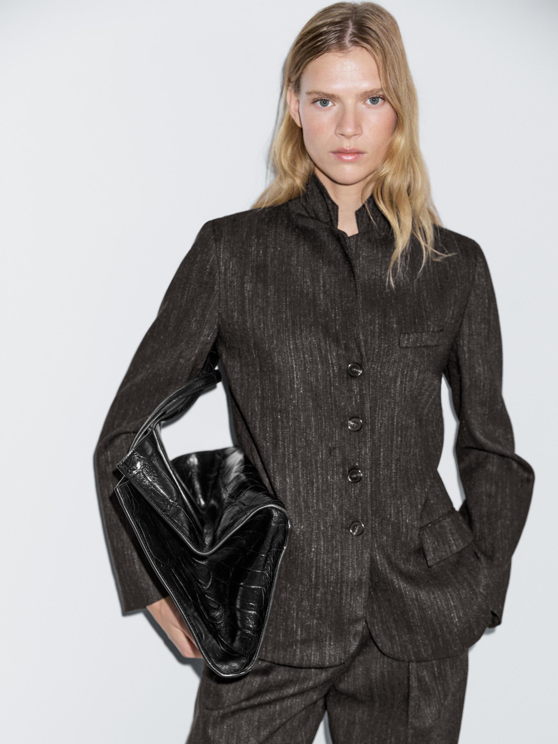 Blazer Jaspeado Com Fazenda - Preto - 40 - Massimo Dutti - Mulher