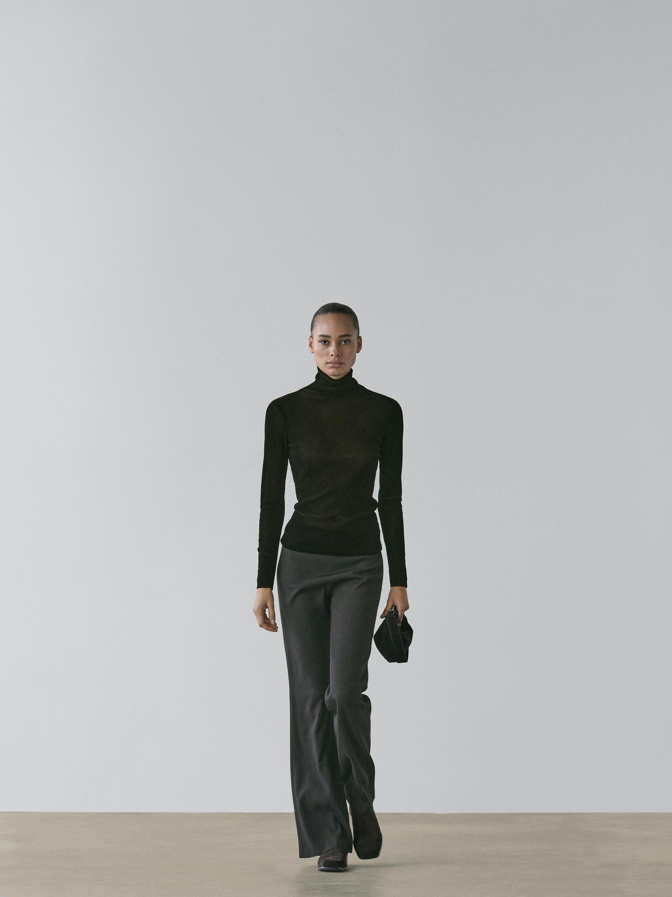 Semi-sheer long sleeve T-shirt