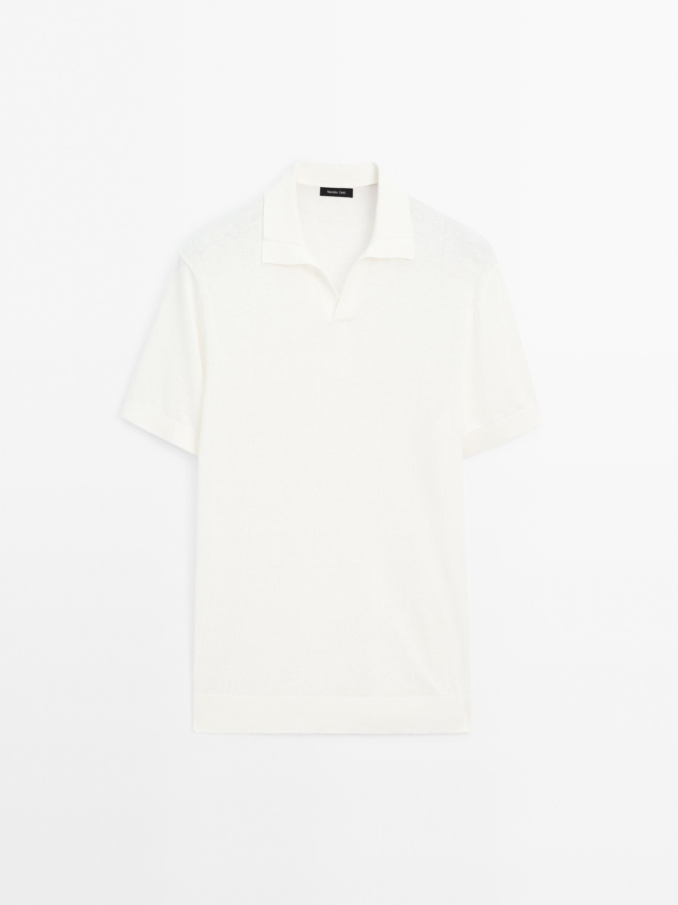 Linen polo collar knit sweater