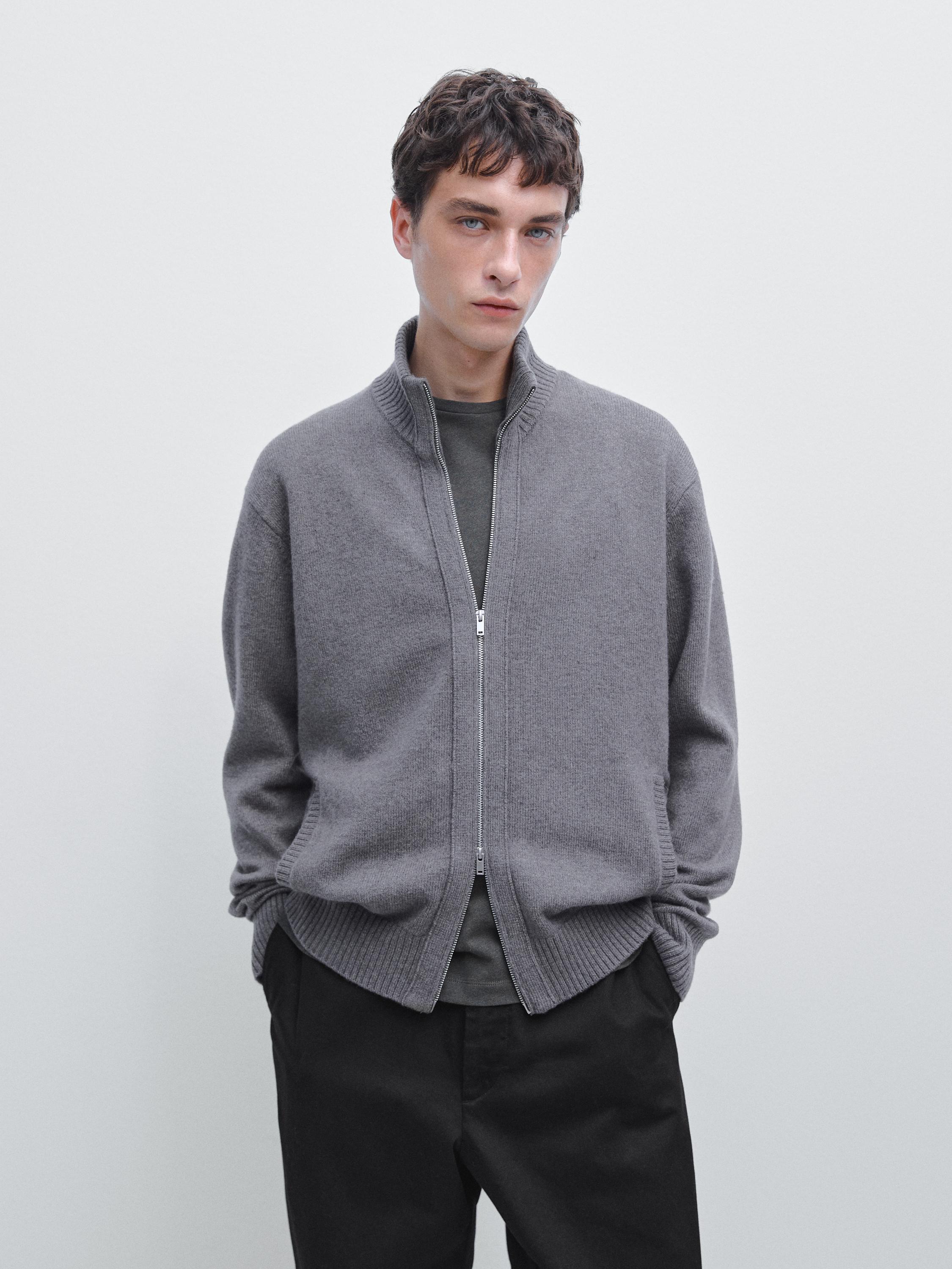 Wool blend cardigan with zip detail