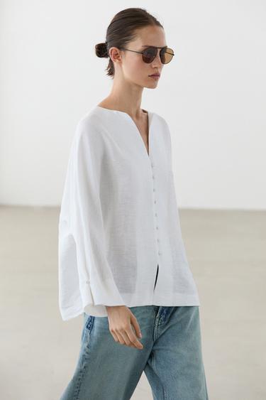 Linen blend overshirt with buttons — WHITE 3