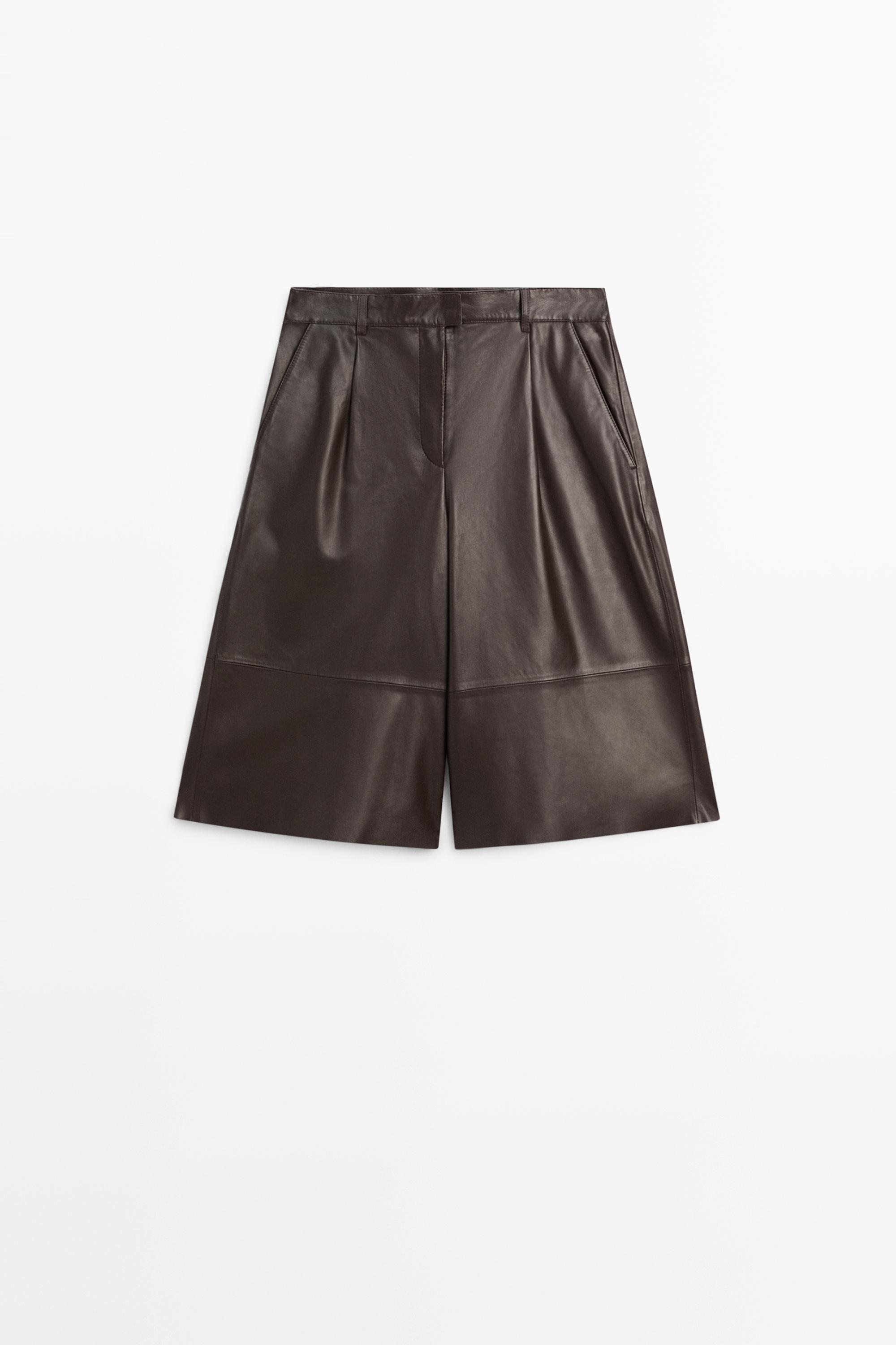 Long nappa leather Bermuda shorts — BROWN