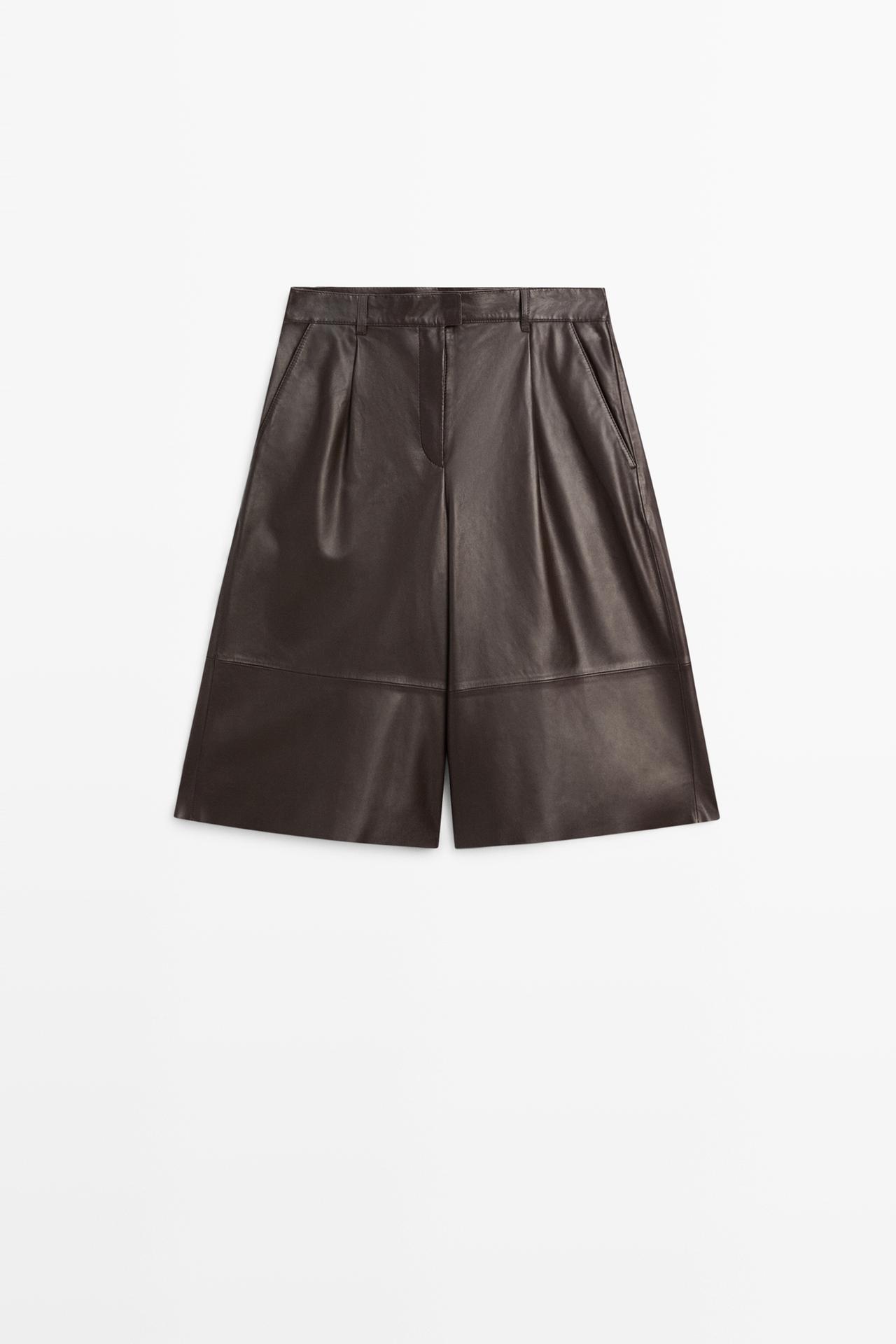 Long nappa leather Bermuda shorts — BROWN