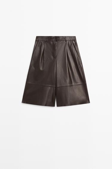 Long nappa leather Bermuda shorts — BROWN 2