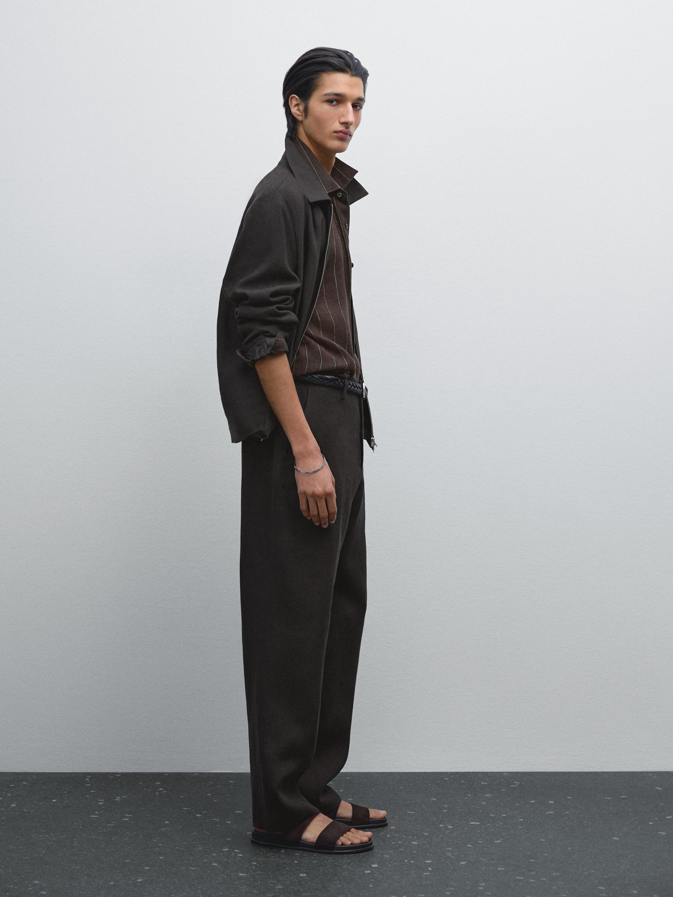 100% linen houndstooth trousers