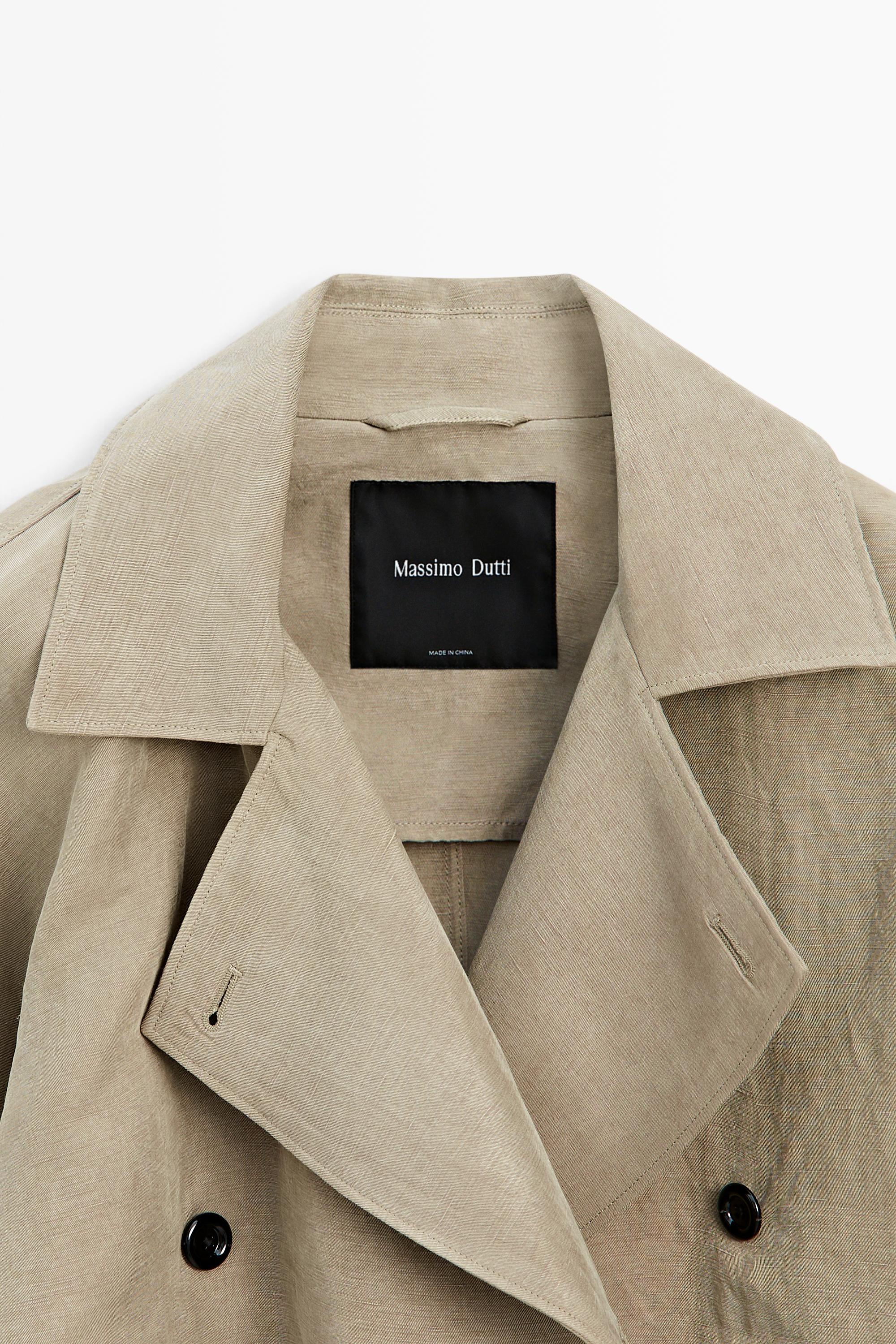 Linen blend trench coat with belt detail — SAND BROWN