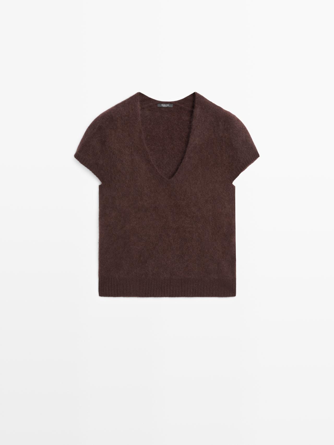 Massimo Dutti - Dame - Strikket Trøje I Uld Og Kashmir Med V-Udskæring - Bordeaux - S