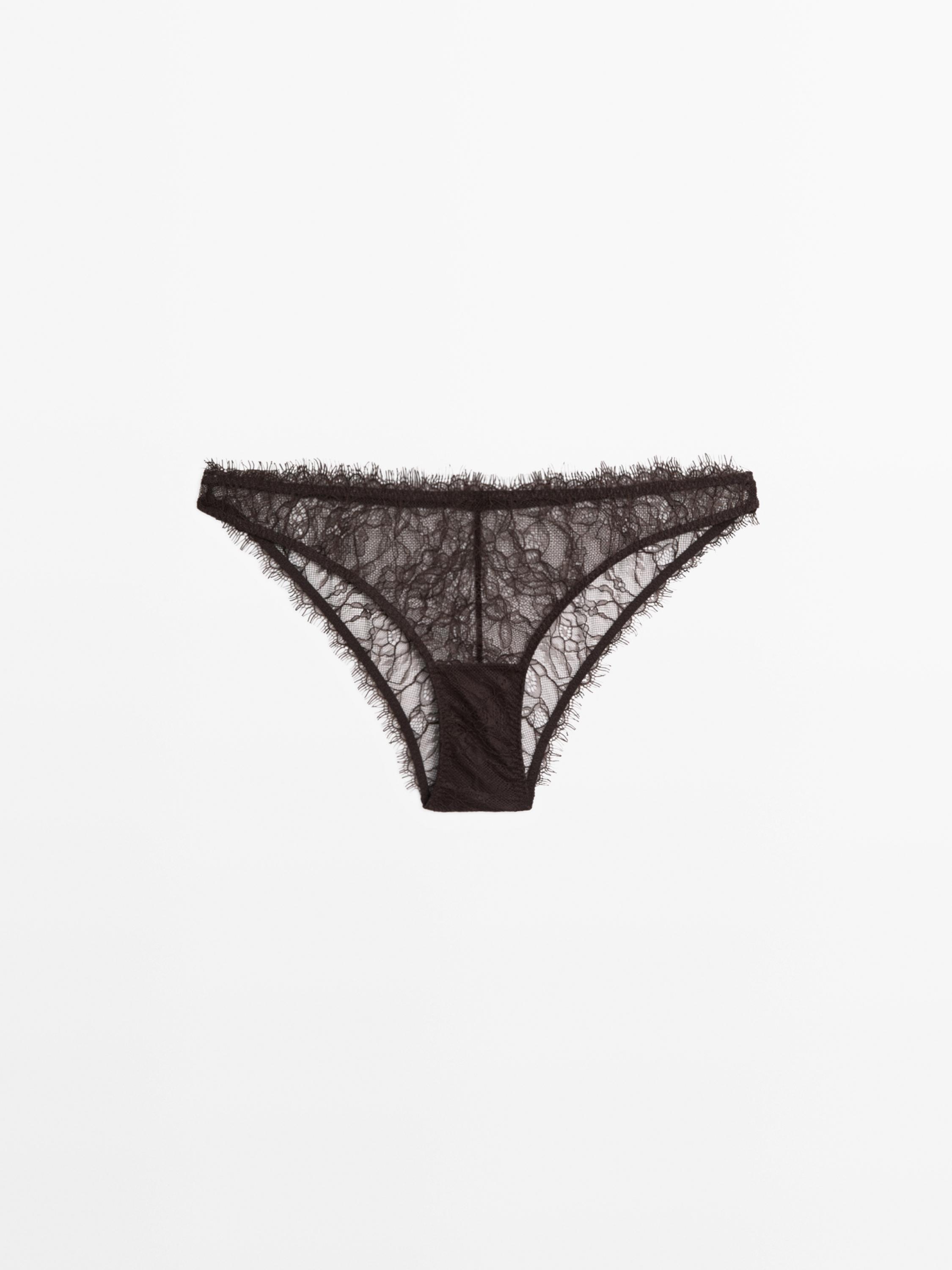 Floral lace briefs — BROWN