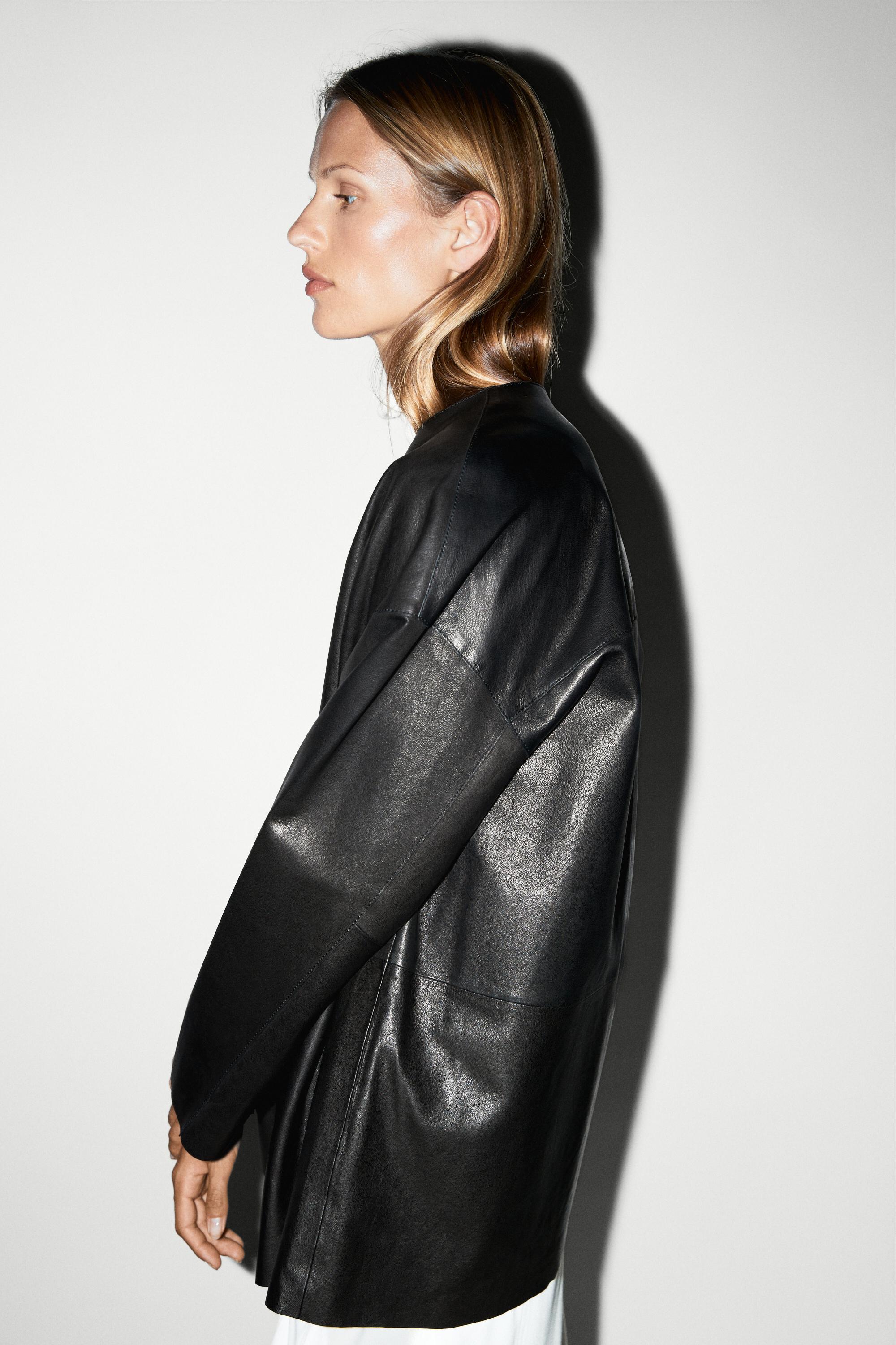 Leather jacket with toggle detail — BLACK