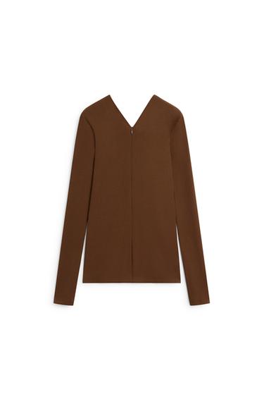 Stretch long sleeve v-neck top - LIMITED EDITION — Tobacco brown 7
