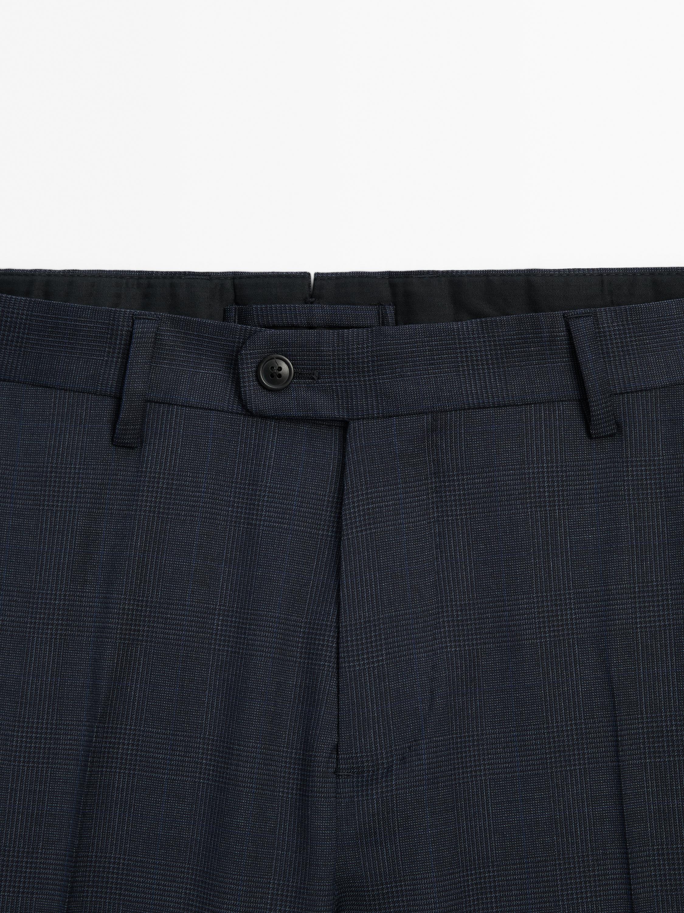 Check wool suit trousers