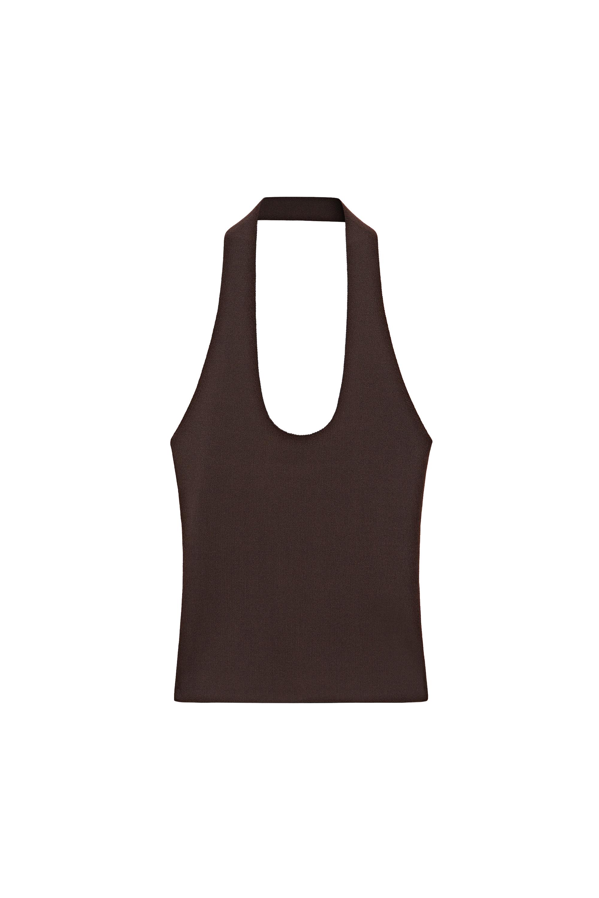 Fitted knit halter top — BROWN