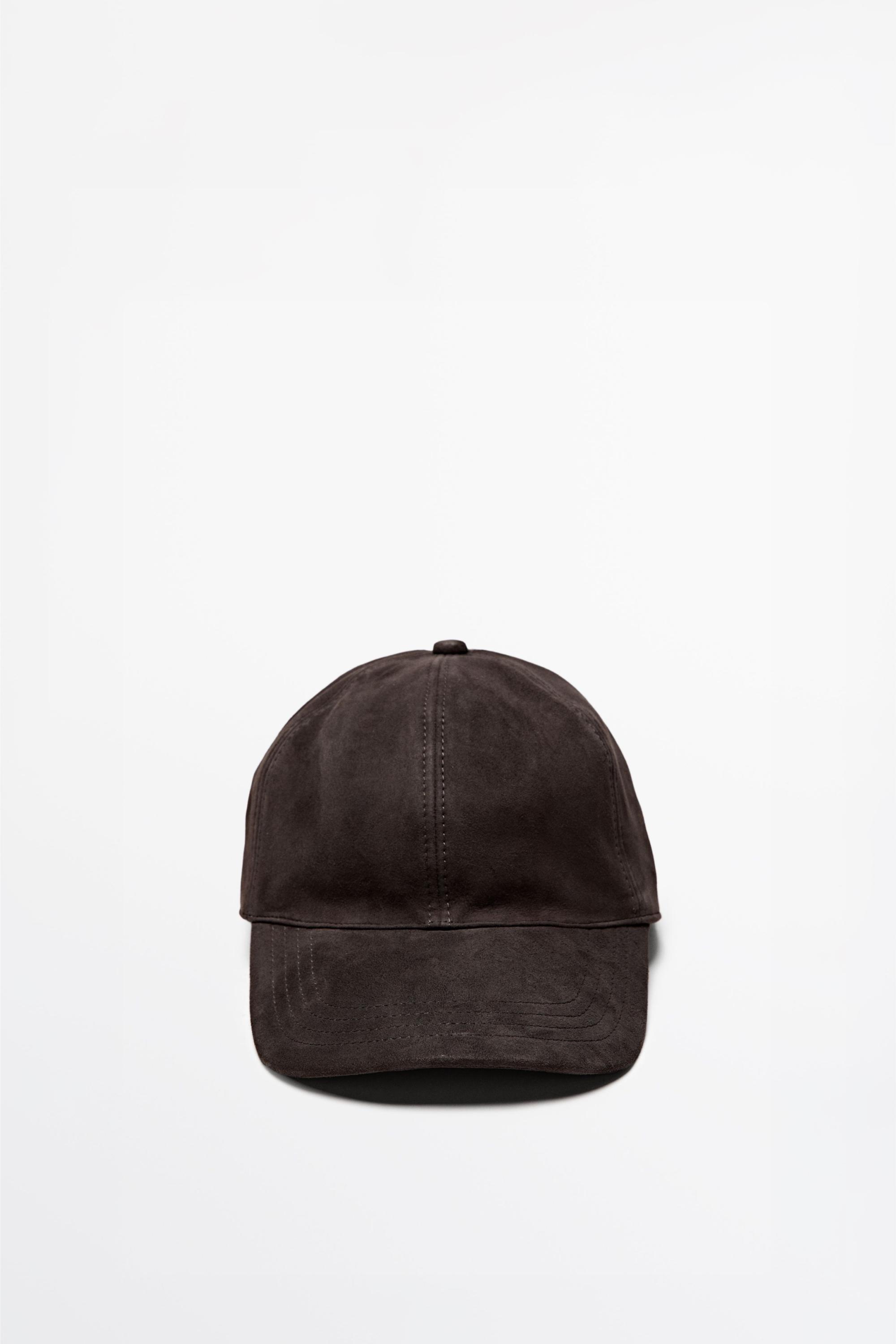 Suede leather cap — BROWN