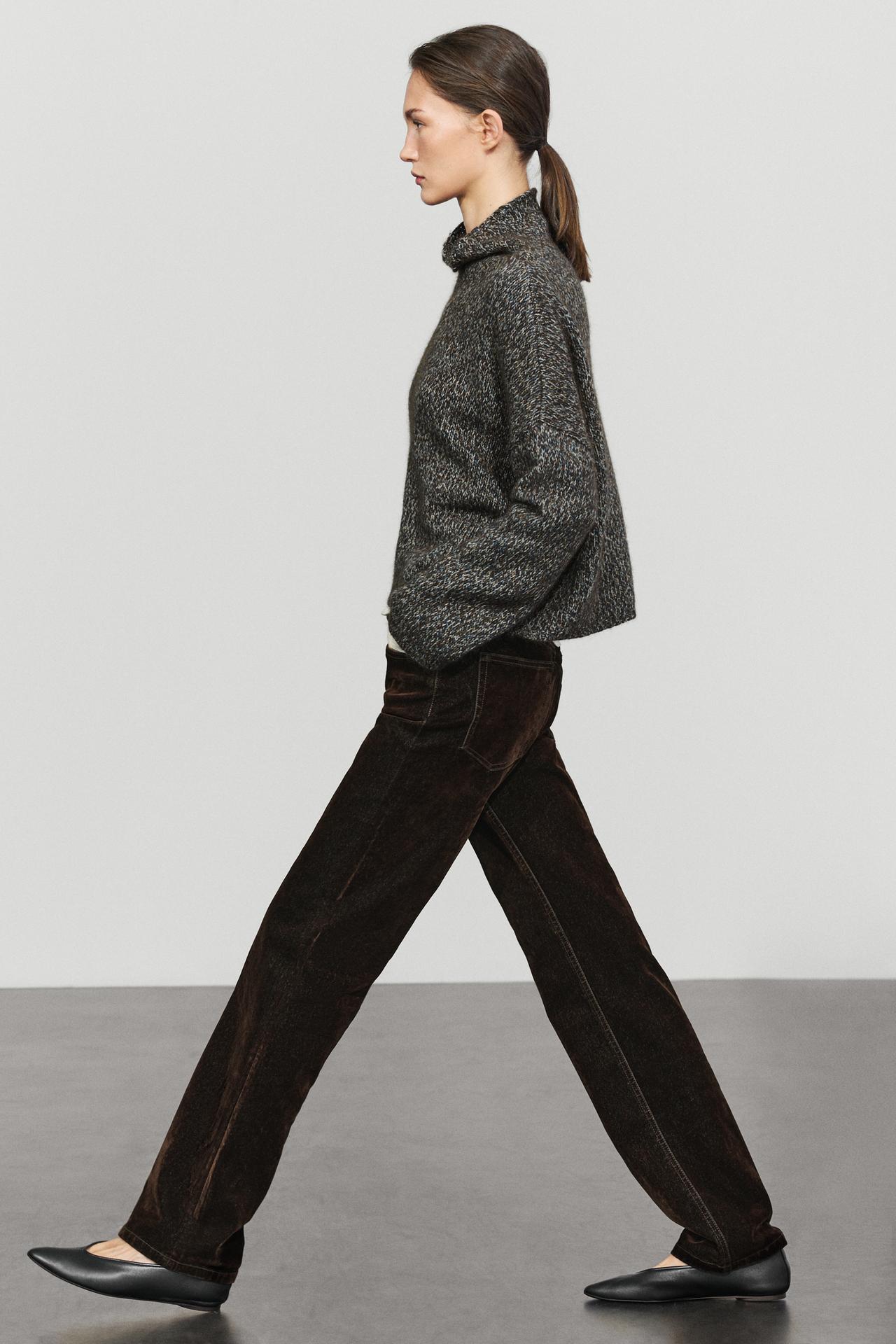Low-rise straight-leg jeans with flocking finish — MOLE BROWN