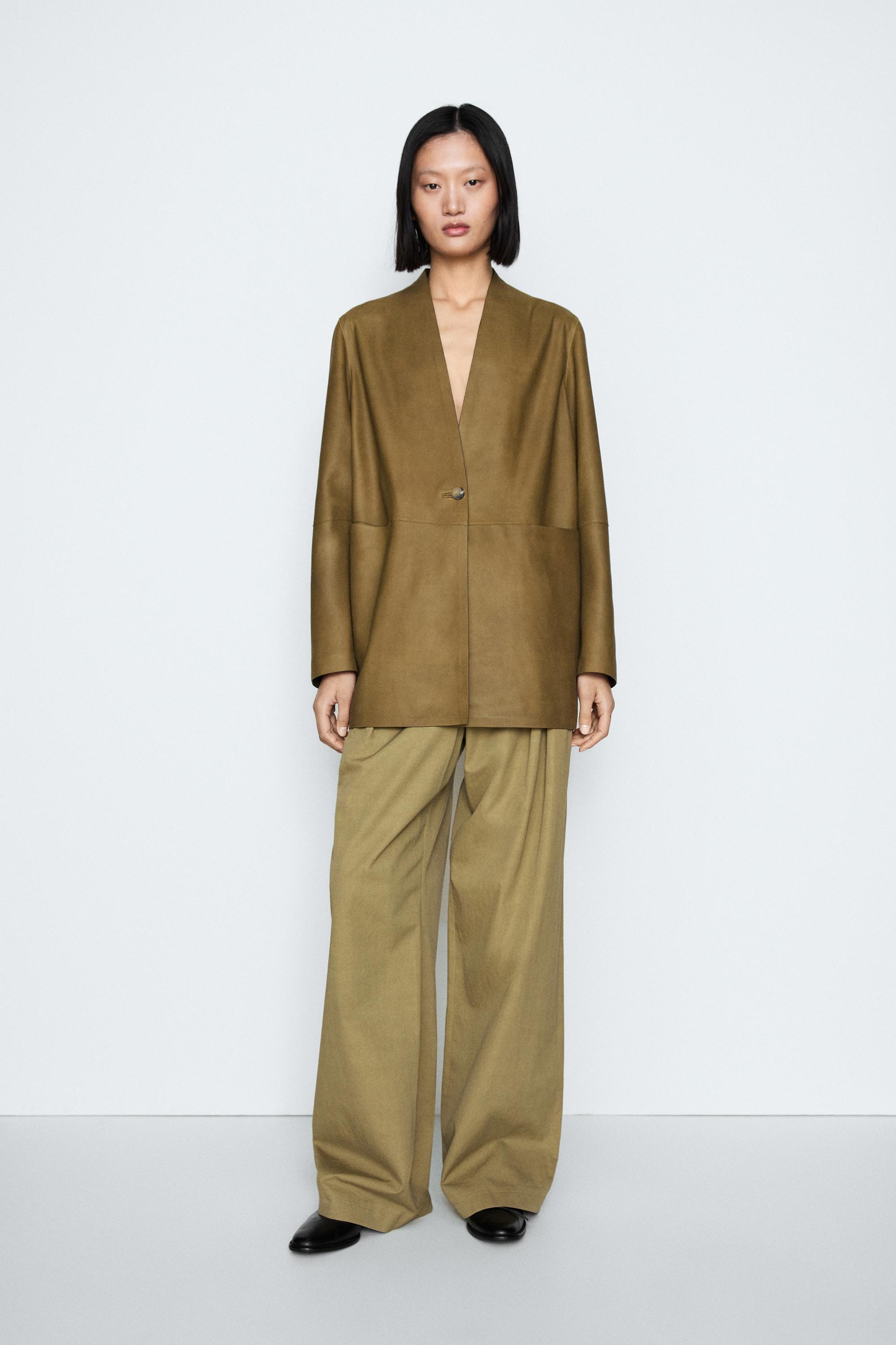 Pleated pants with crossover fastening detail - STUDIO — KHAKI