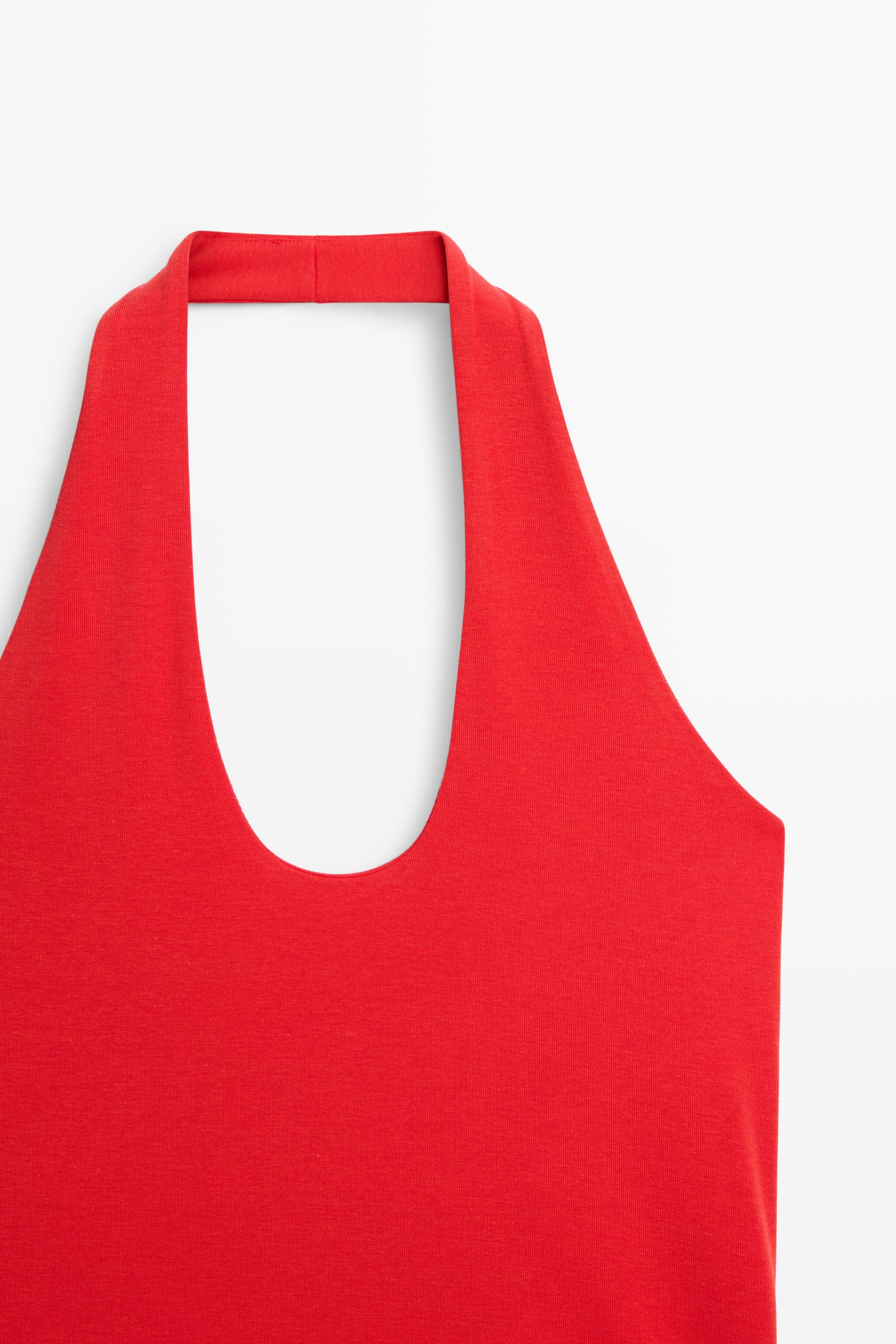 Cotton modal blend halter top — RED