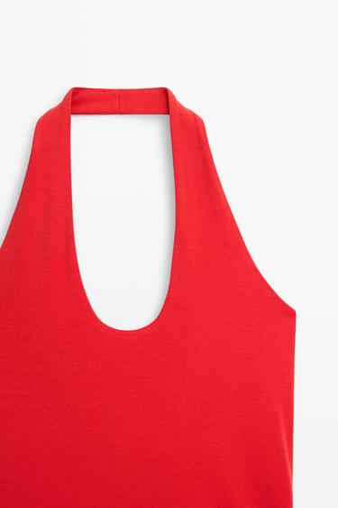 Cotton modal blend halter top — RED 4