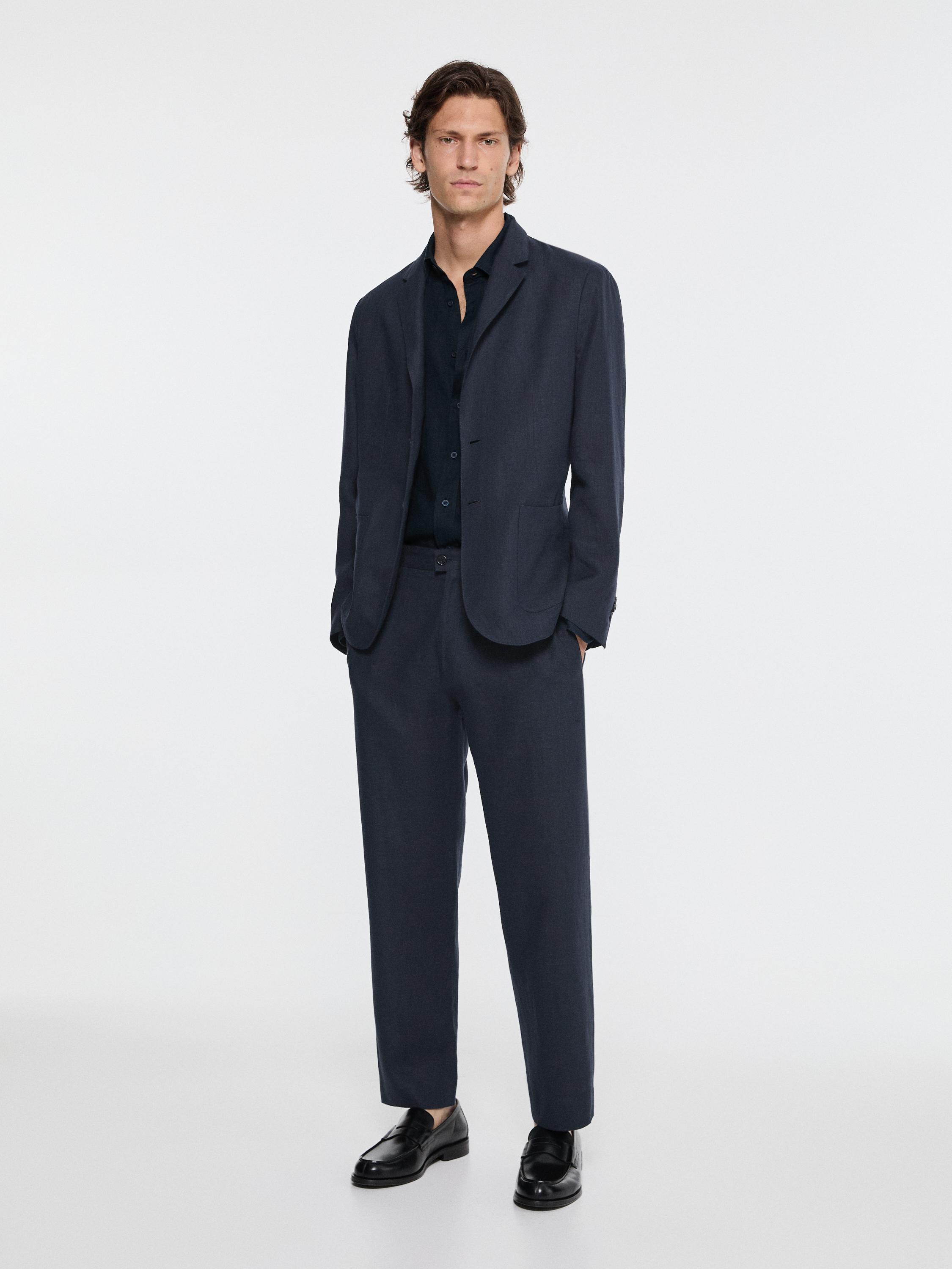 100% linen suit blazer · Navy Blue · Dressy | Massimo Dutti