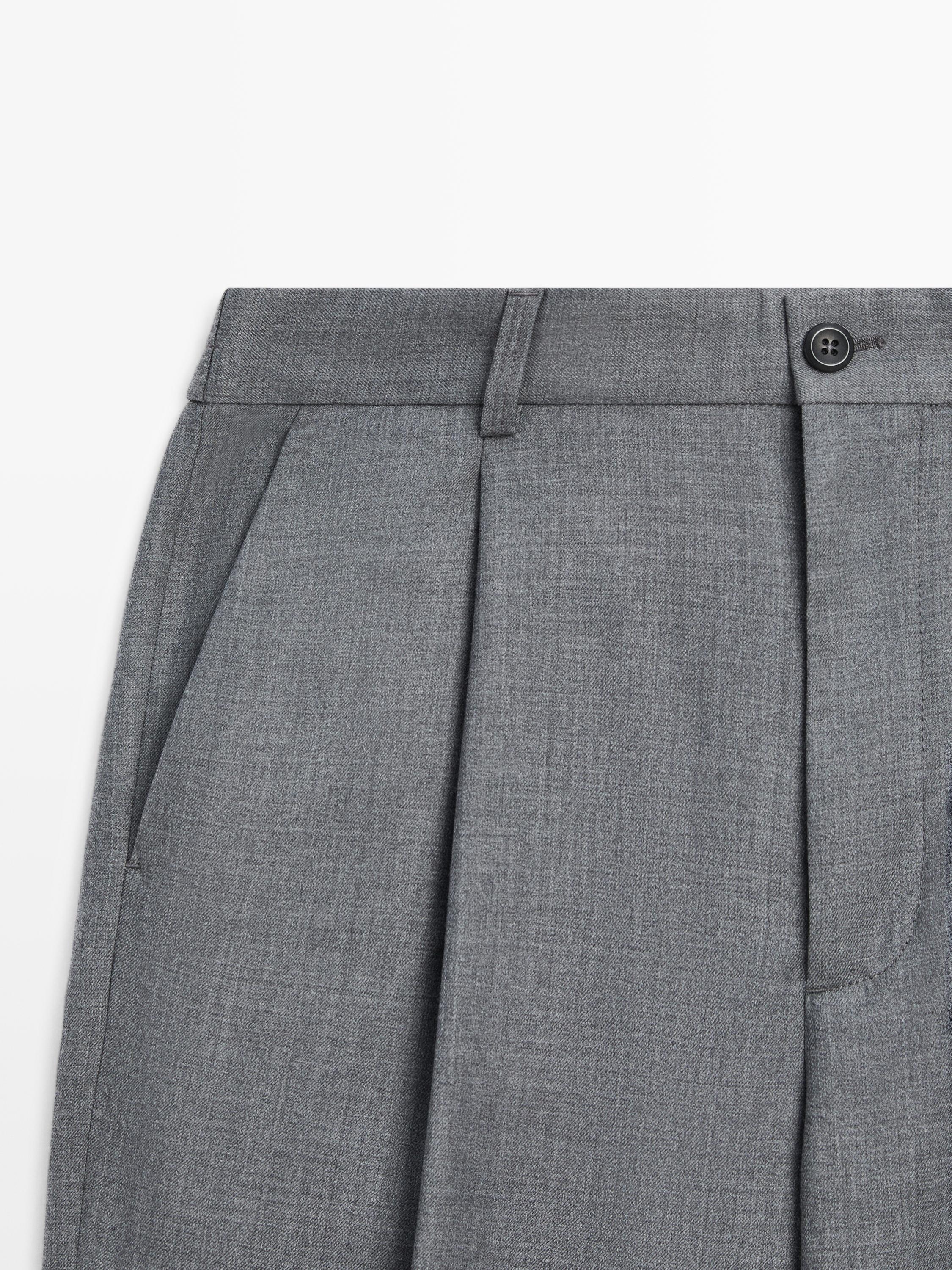 Relaxed fit darted cool wool blend trousers — GREY