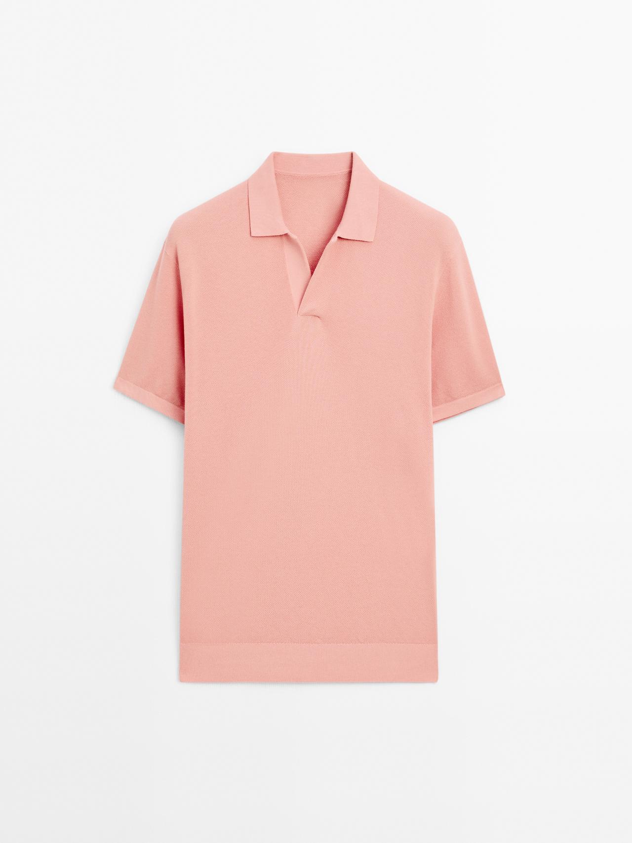 Massimo Dutti - Herre - Poloshirt I Strik Med V-Udskæring - Pastelrosa - L