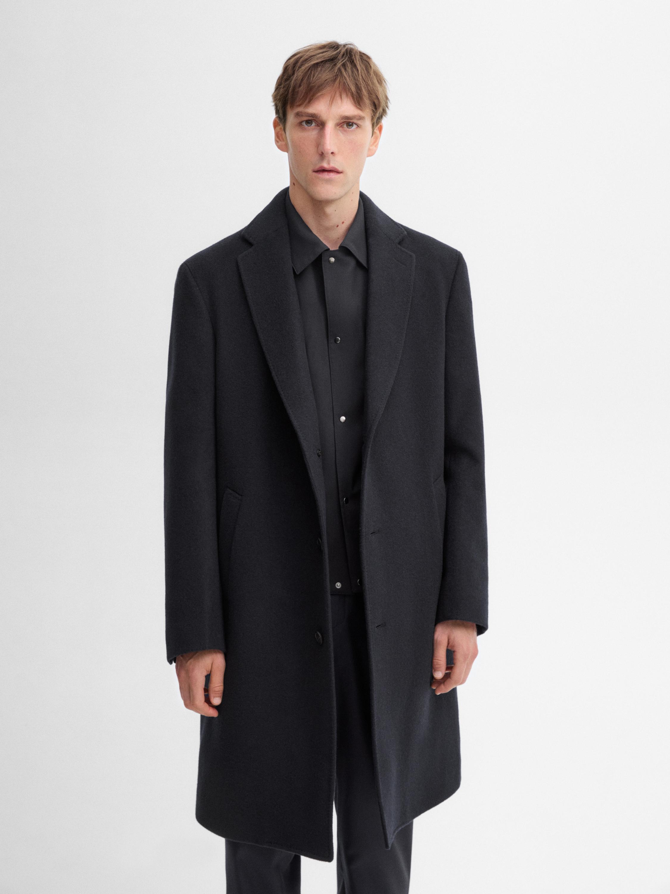 100% wool long coat · Navy Blue · Coats And Jackets | Massimo Dutti