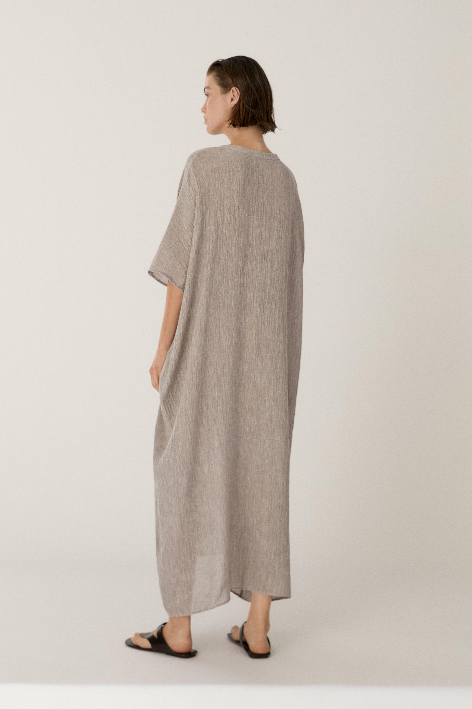 Waffle-knit linen blend kaftan dress — MINK